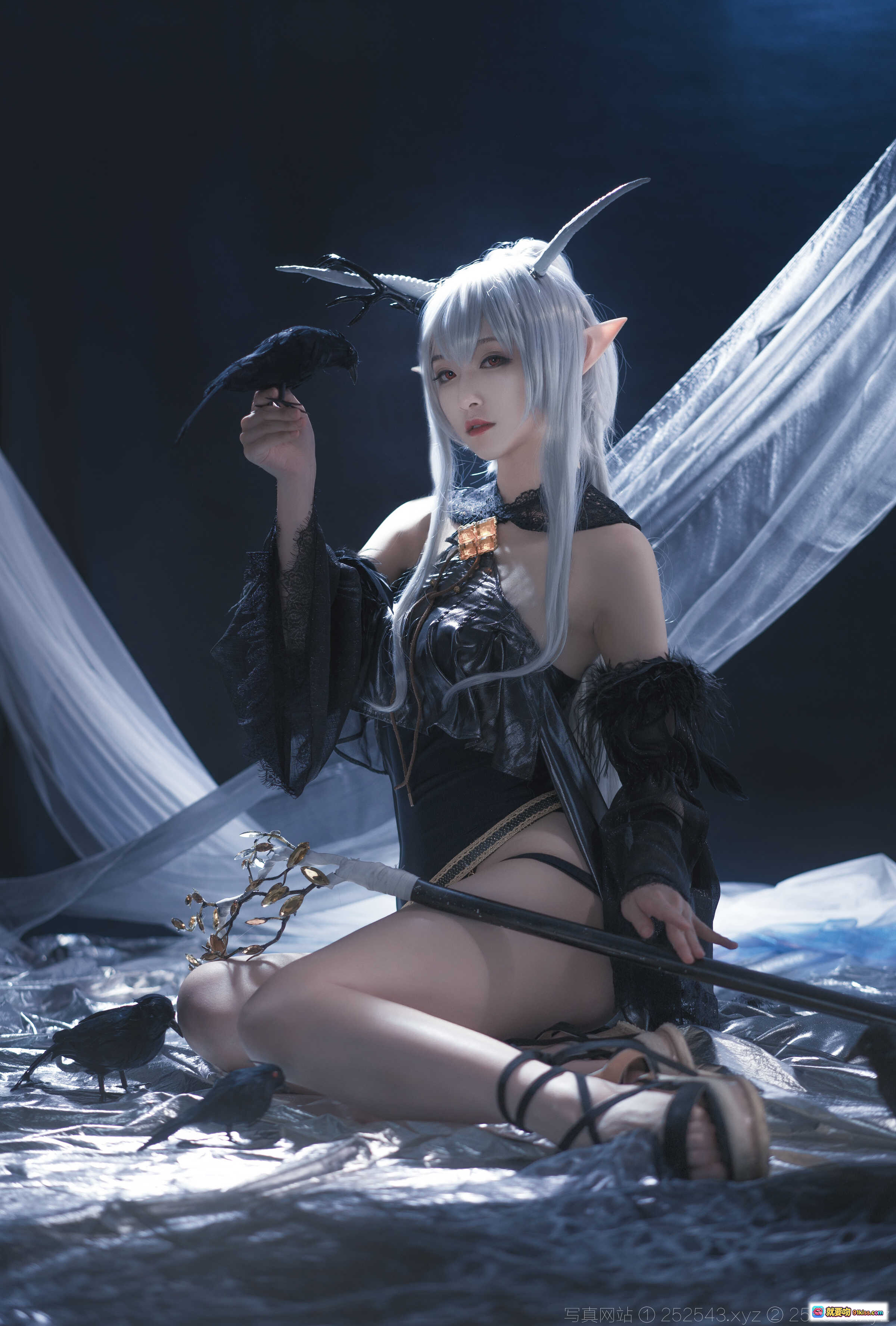 图片[2] - 铁板烧鬼舞w NO.011 闪灵 Cosplay 白发精灵耳 黑色哥特风 金色饰品 暗黑系写真 18P 207M - 就要吻