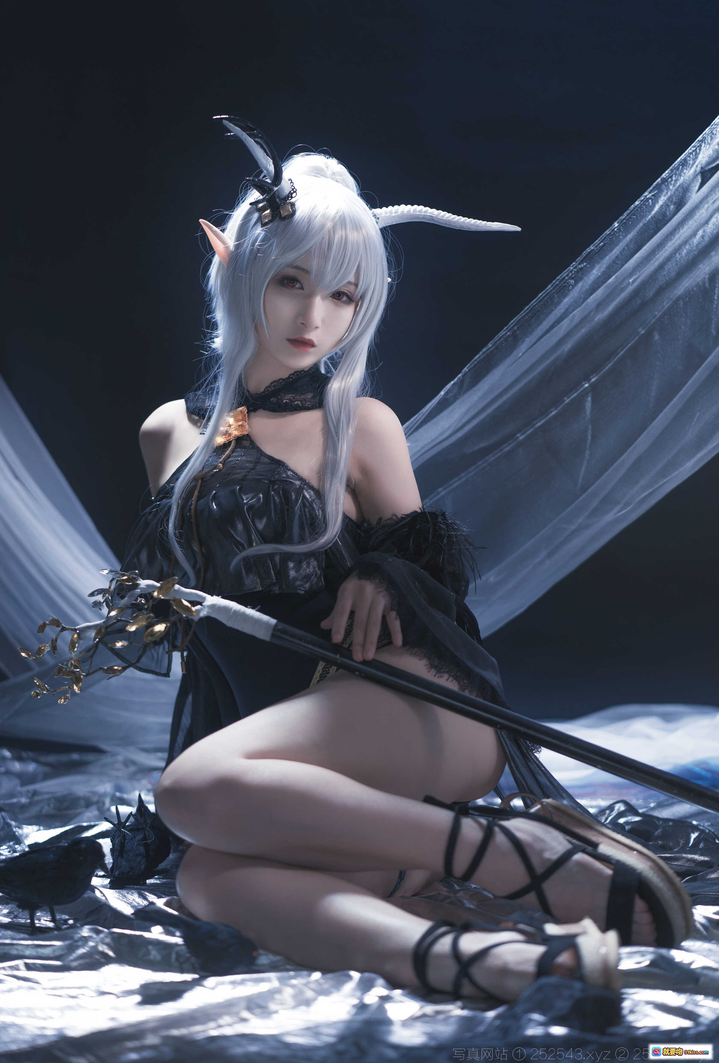 图片[6] - 铁板烧鬼舞w NO.011 闪灵 Cosplay 白发精灵耳 黑色哥特风 金色饰品 暗黑系写真 18P 207M - 就要吻