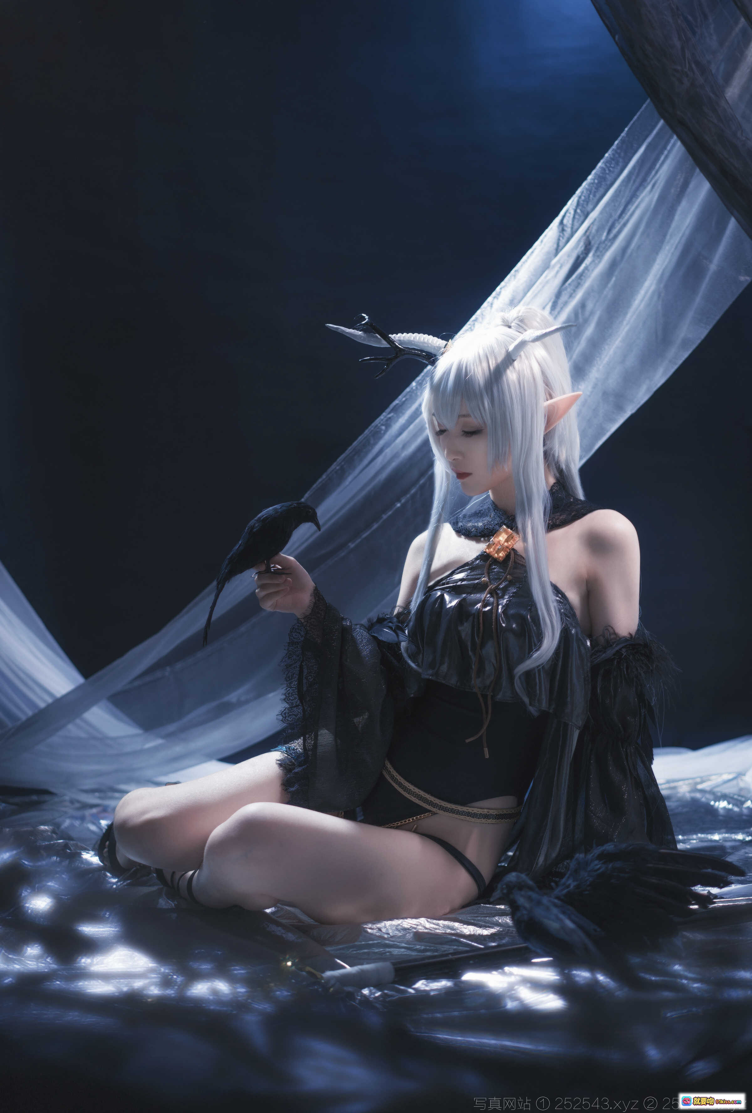 图片[5] - 铁板烧鬼舞w NO.011 闪灵 Cosplay 白发精灵耳 黑色哥特风 金色饰品 暗黑系写真 18P 207M - 就要吻