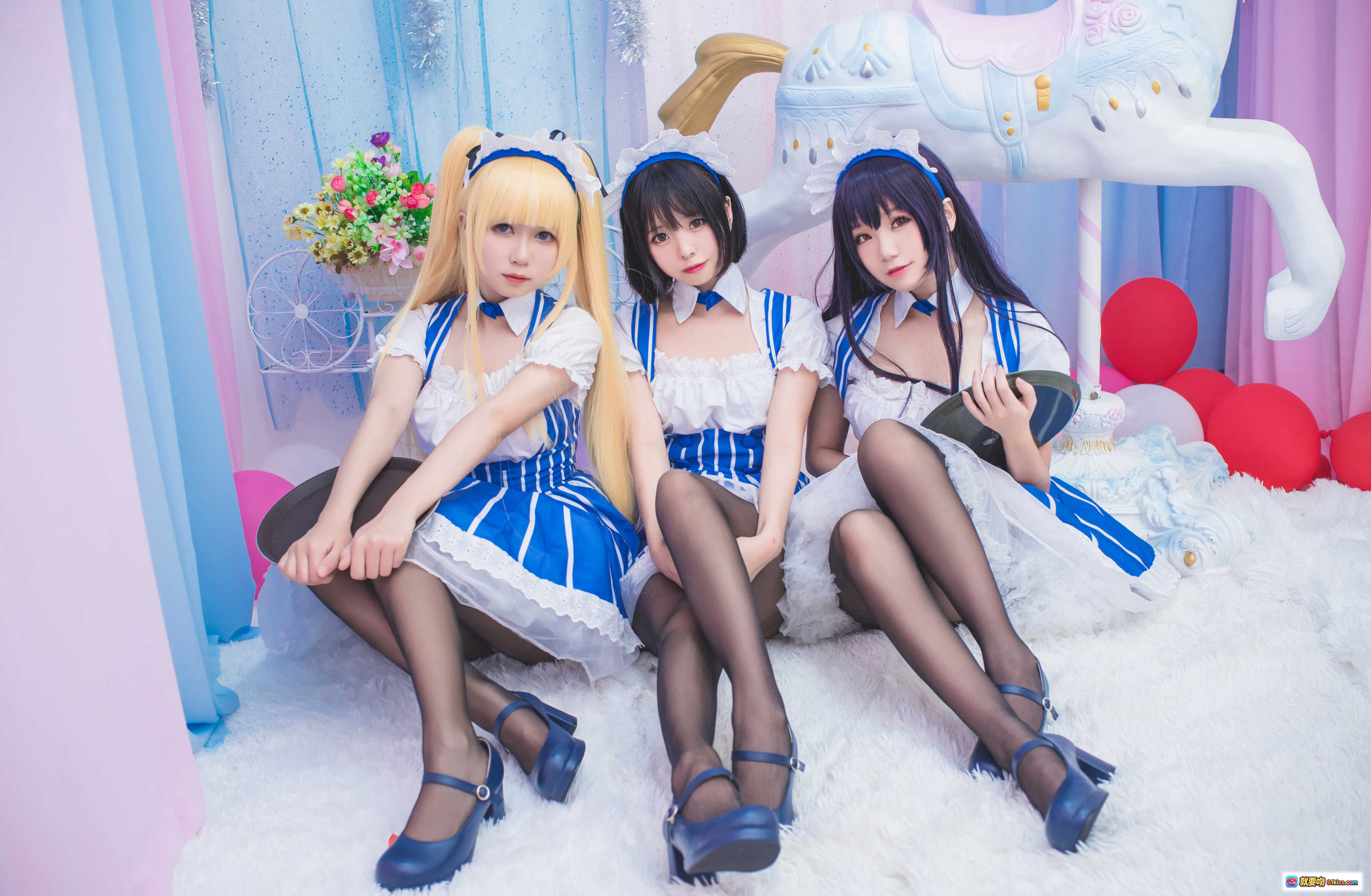 图片[4] - 白金saki女仆装写真 | 蓝白条纹制服+蕾丝边+黑丝美腿 | B站萌妹子NO.005 21P高清图集 - 就要吻