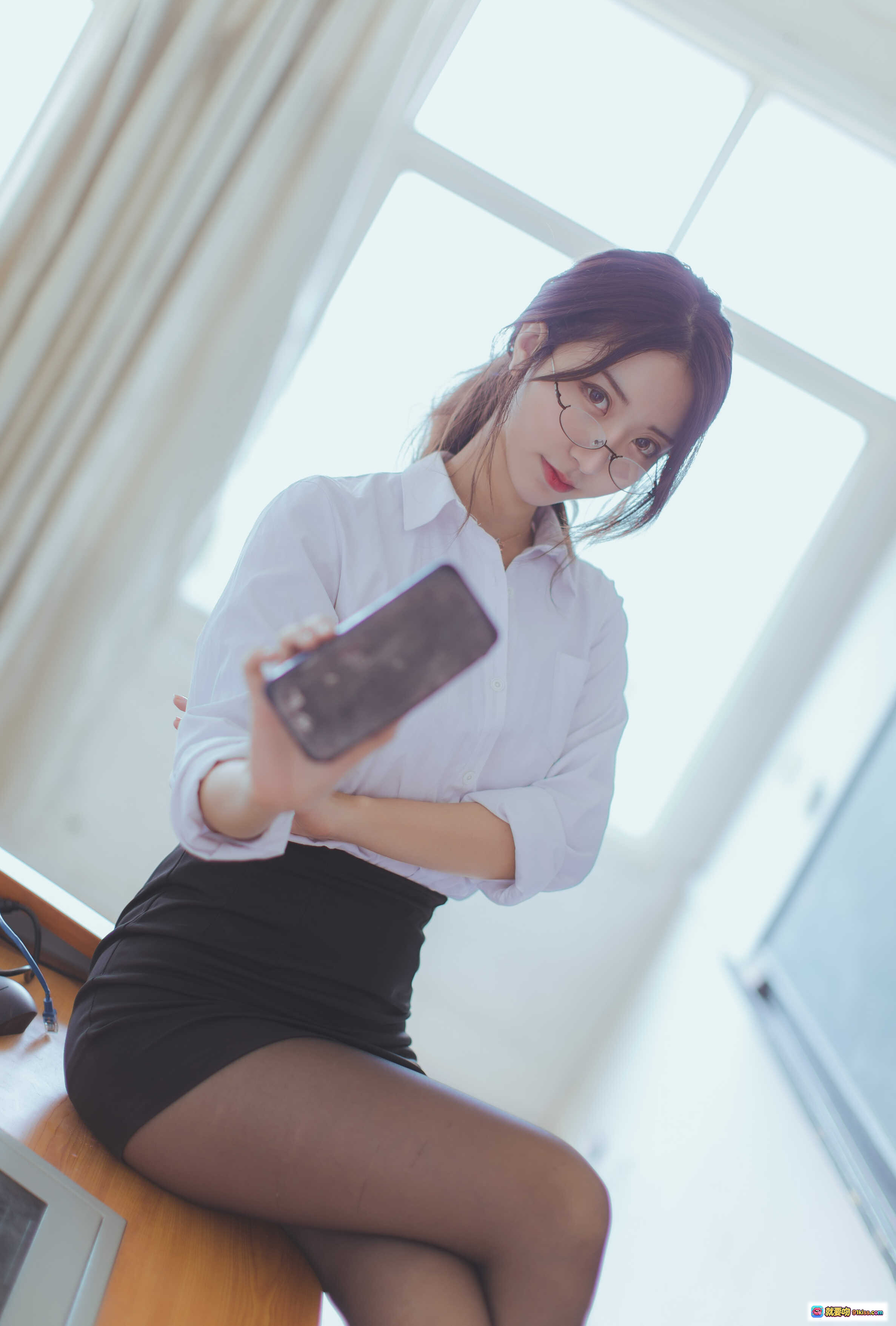 图片[3] - 黑川NO.023教师OL写真｜白衬衫黑短裙教室黑板擦粉笔场景｜45P高清美图 - 就要吻