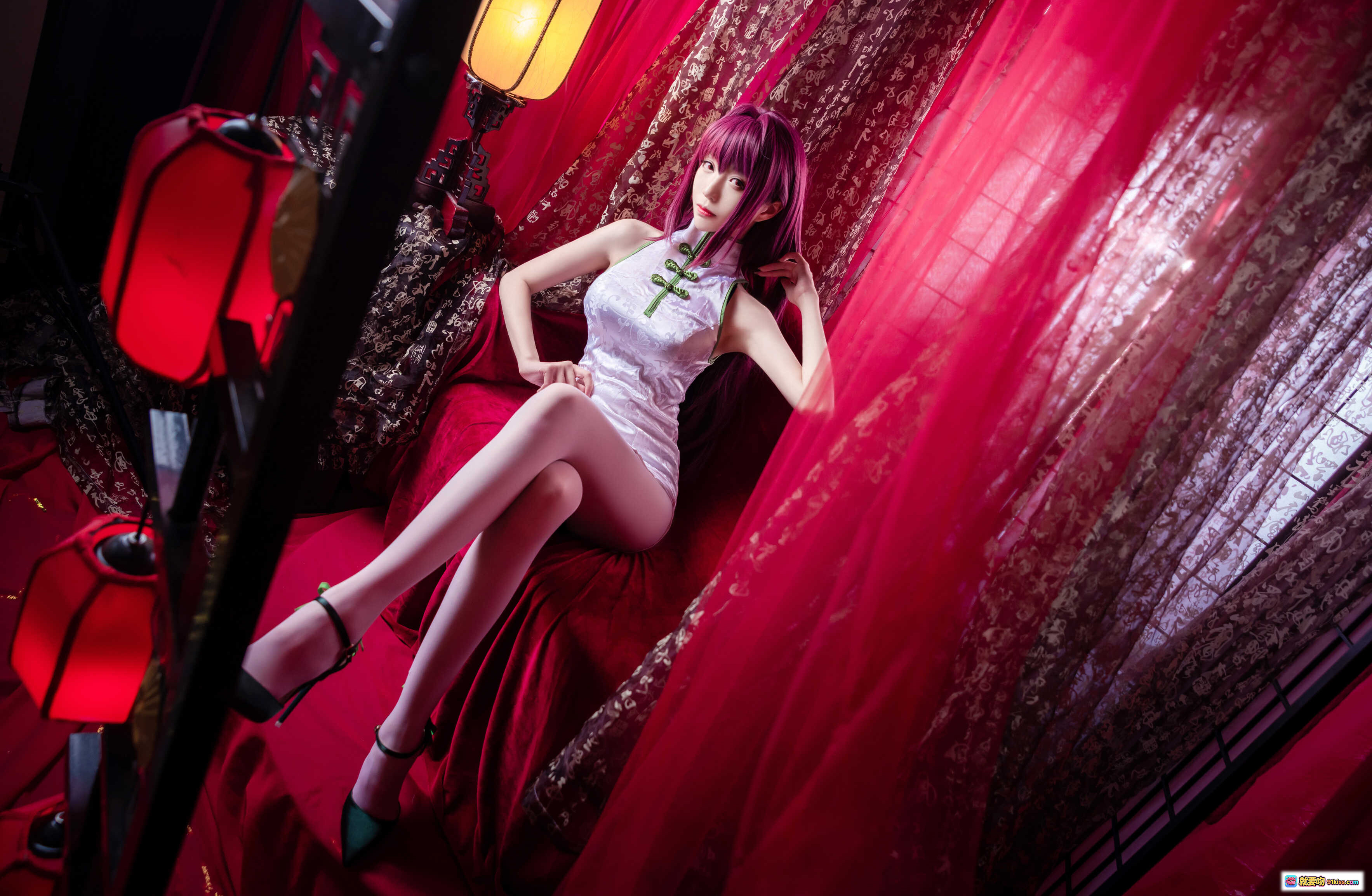 图片[3] - 青青子Js NO.007 Fate斯卡哈2紫色礼服cosplay写真 皇冠手套红酒杯优雅坐姿37P高清图集 - 就要吻