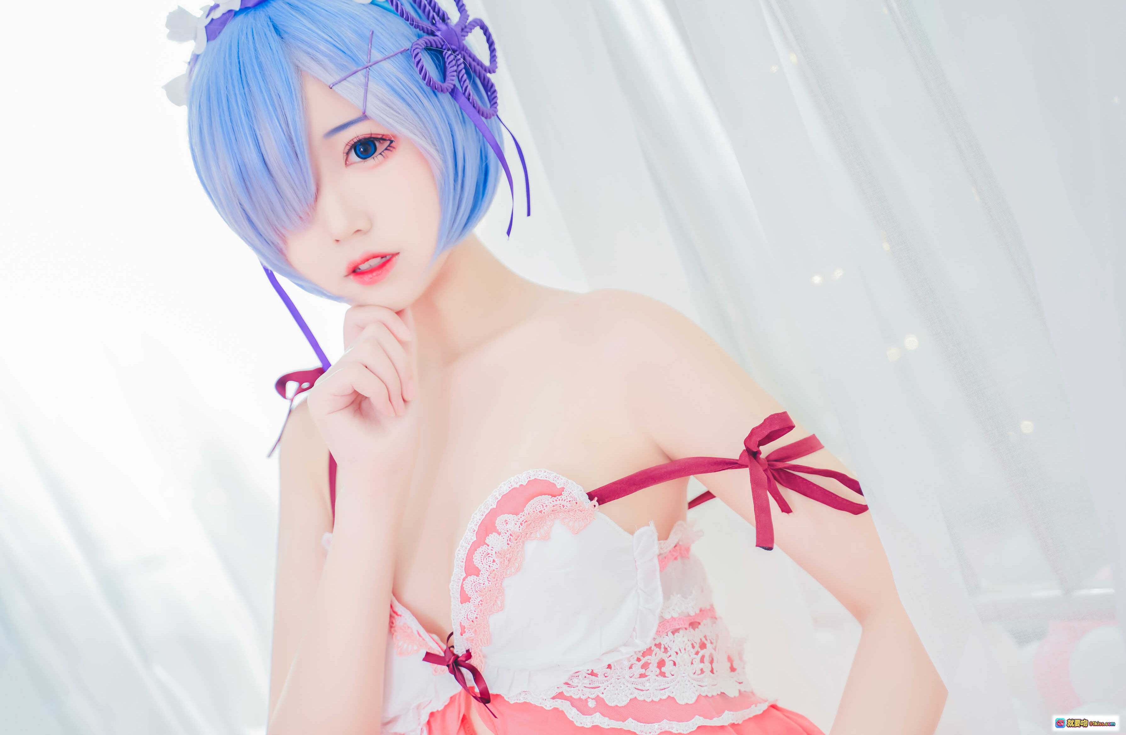 图片[2] - 猫君君_MaoJun NO.001 粉嫩雷姆Cosplay写真 40P高清美图 蓝发少女透明吊椅蕾丝睡衣萌系私房照 - 就要吻