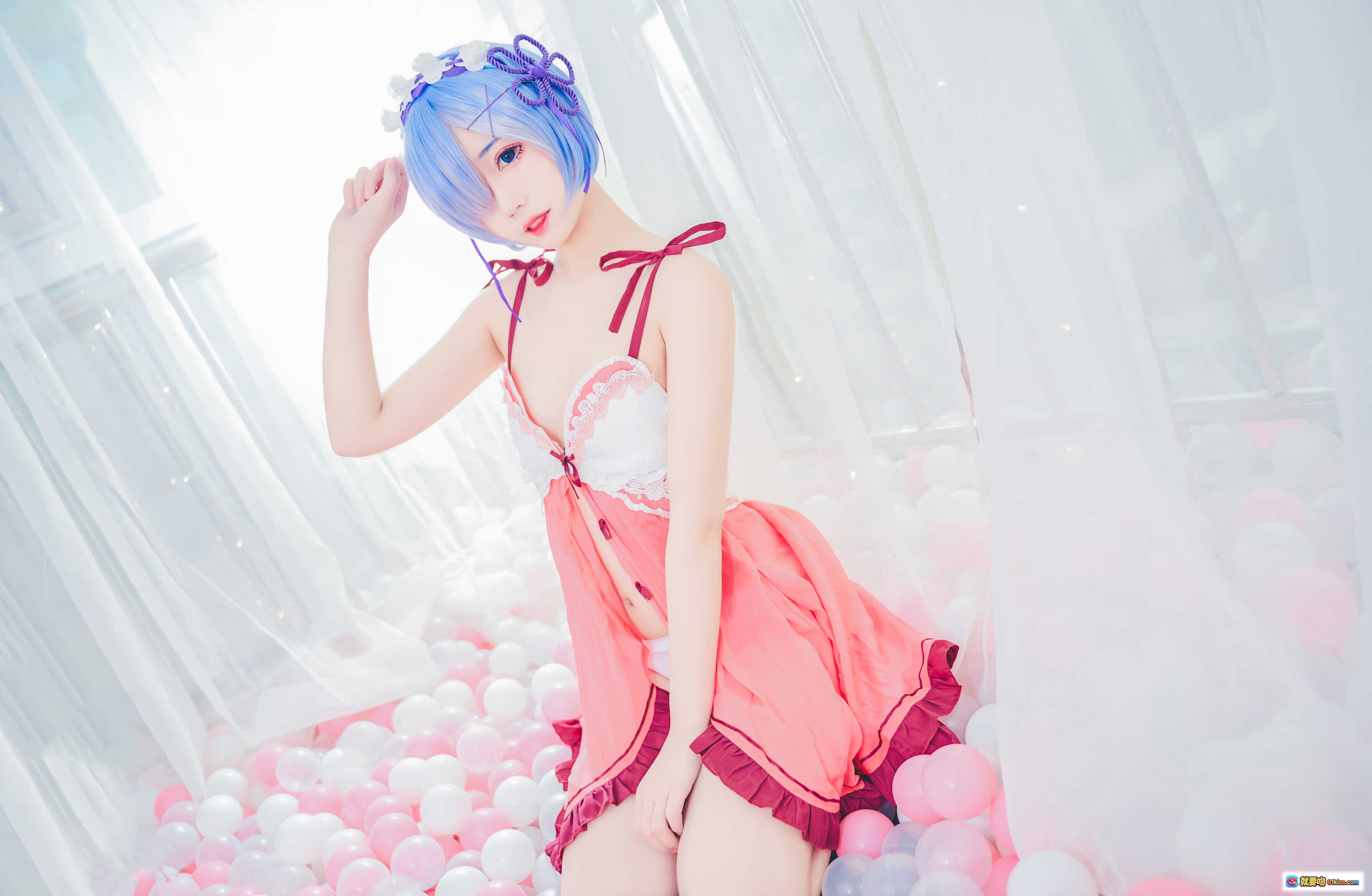 图片[8] - 猫君君_MaoJun NO.001 粉嫩雷姆Cosplay写真 40P高清美图 蓝发少女透明吊椅蕾丝睡衣萌系私房照 - 就要吻