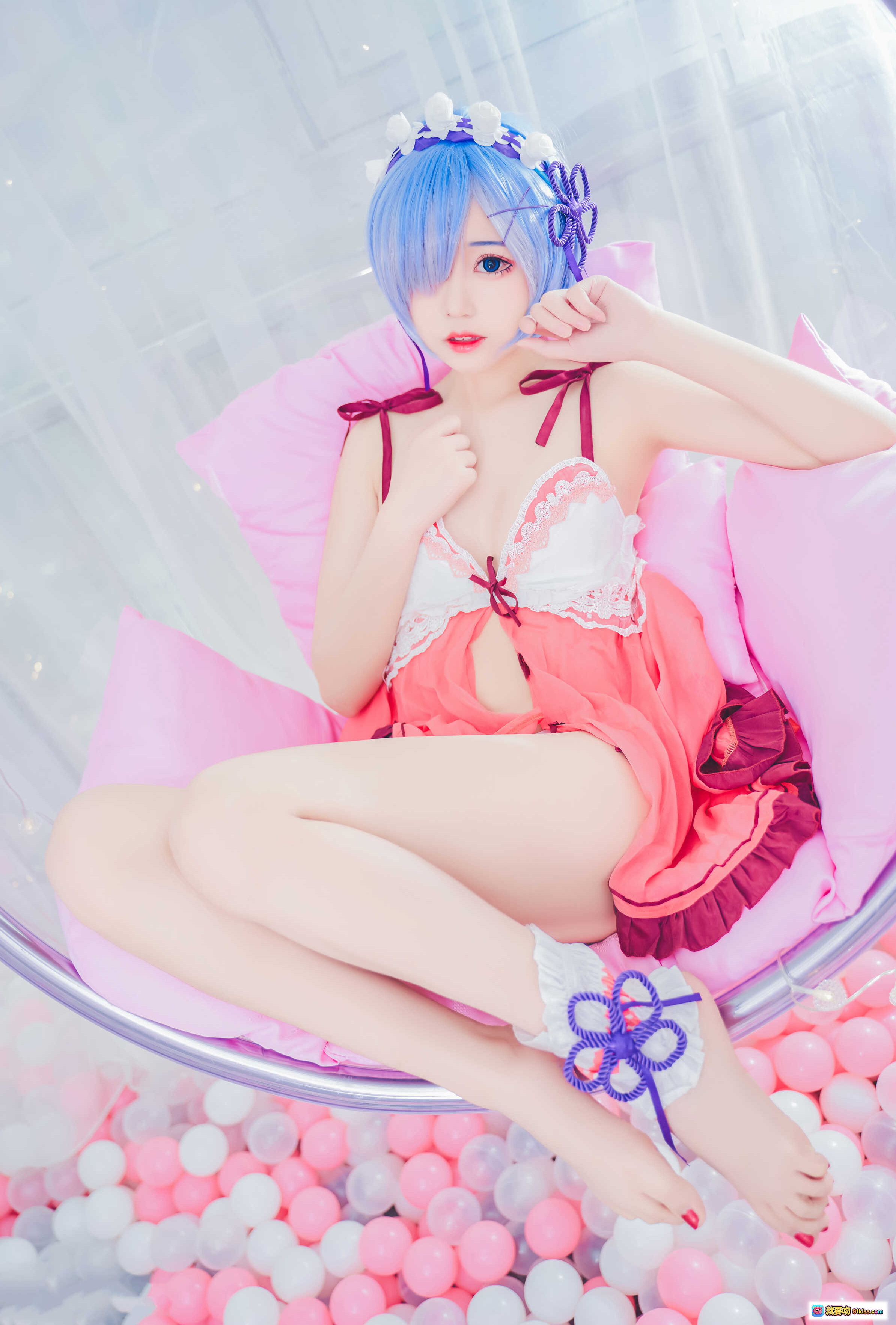 图片[6] - 猫君君_MaoJun NO.001 粉嫩雷姆Cosplay写真 40P高清美图 蓝发少女透明吊椅蕾丝睡衣萌系私房照 - 就要吻