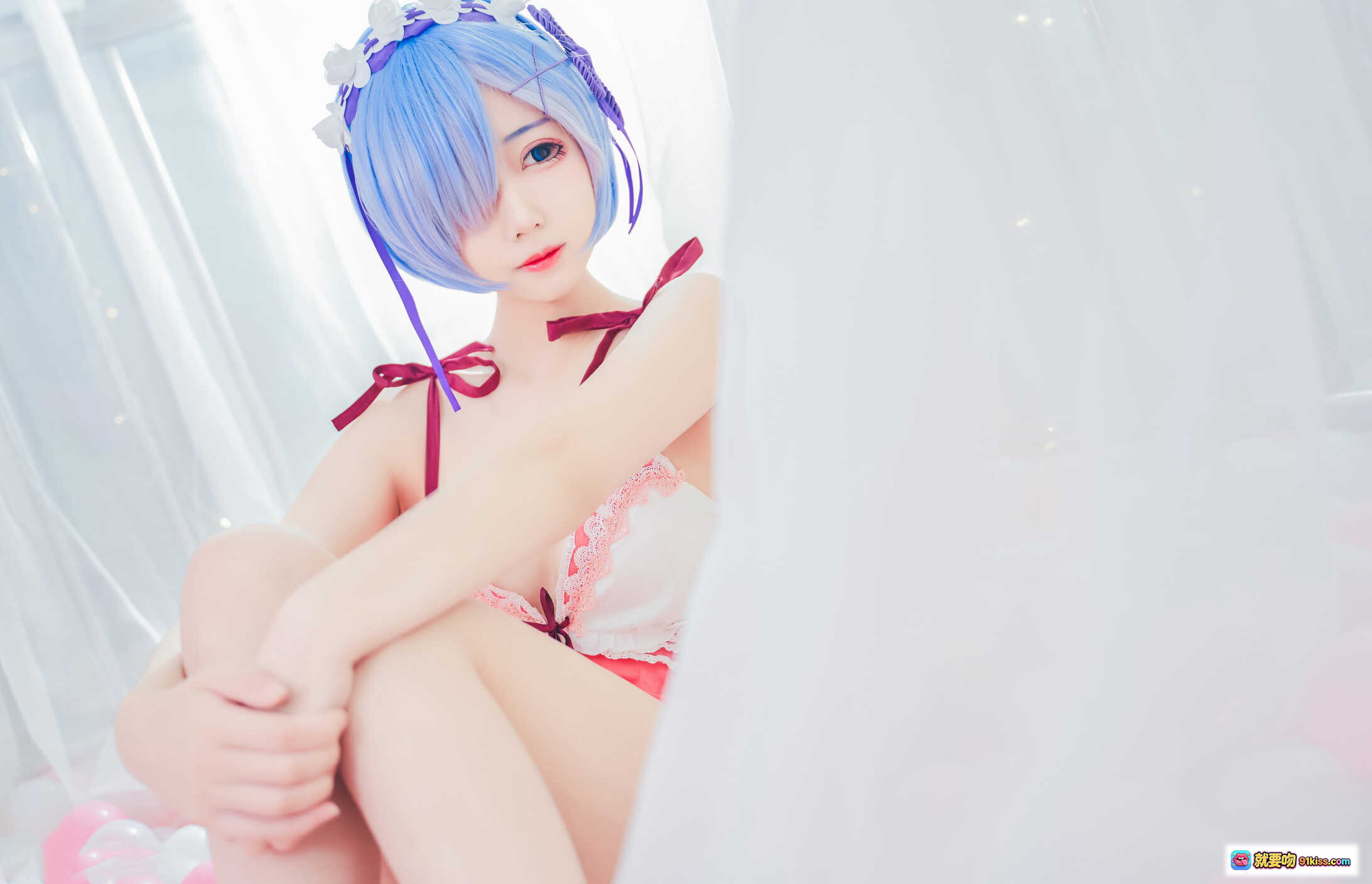 图片[5] - 猫君君_MaoJun NO.001 粉嫩雷姆Cosplay写真 40P高清美图 蓝发少女透明吊椅蕾丝睡衣萌系私房照 - 就要吻