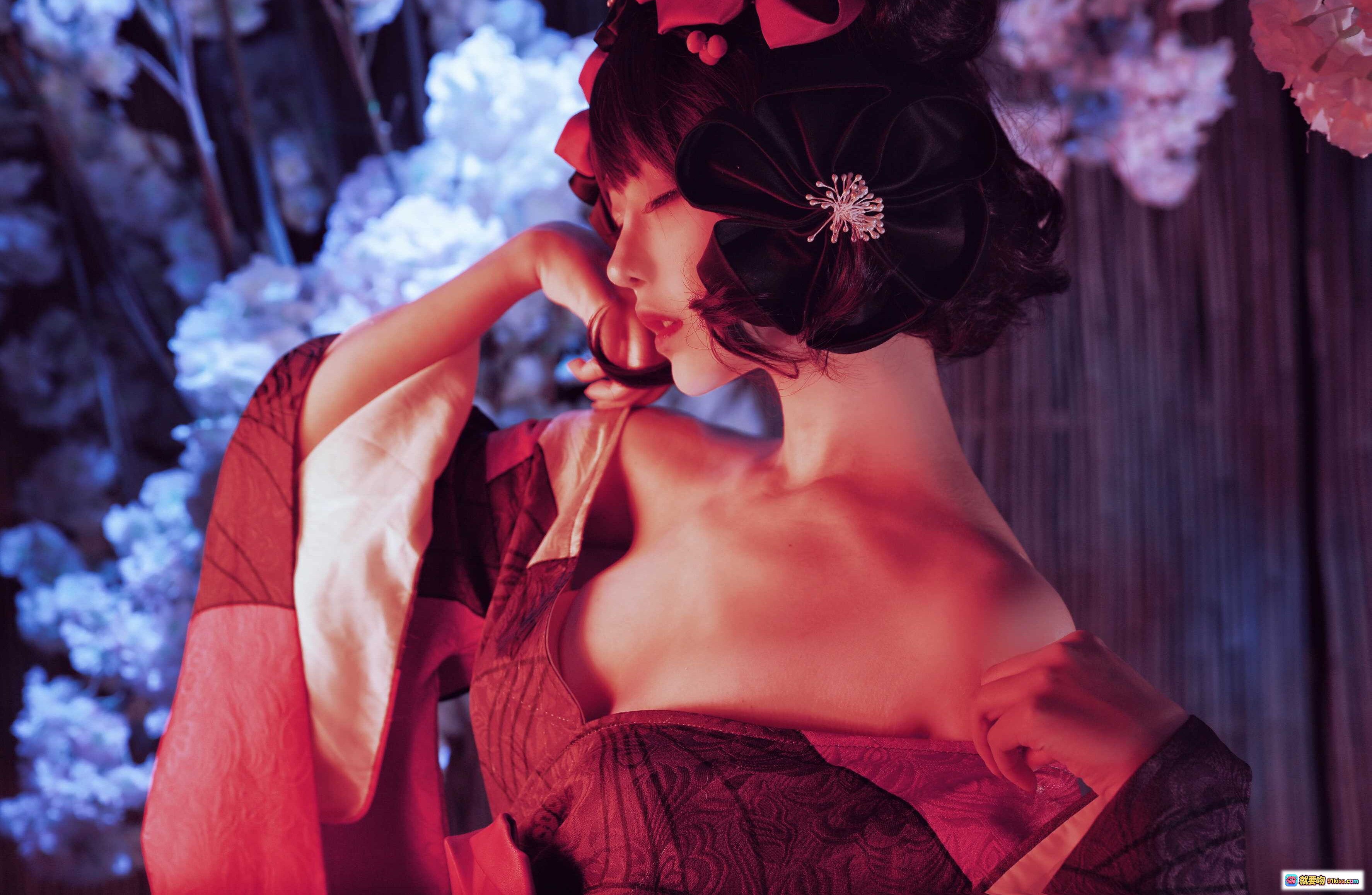 图片[8] - Shika小鹿鹿NO.046北斋和服写真｜樱花夜景红黑和风美少女｜日系摄影艺术图集 - 就要吻