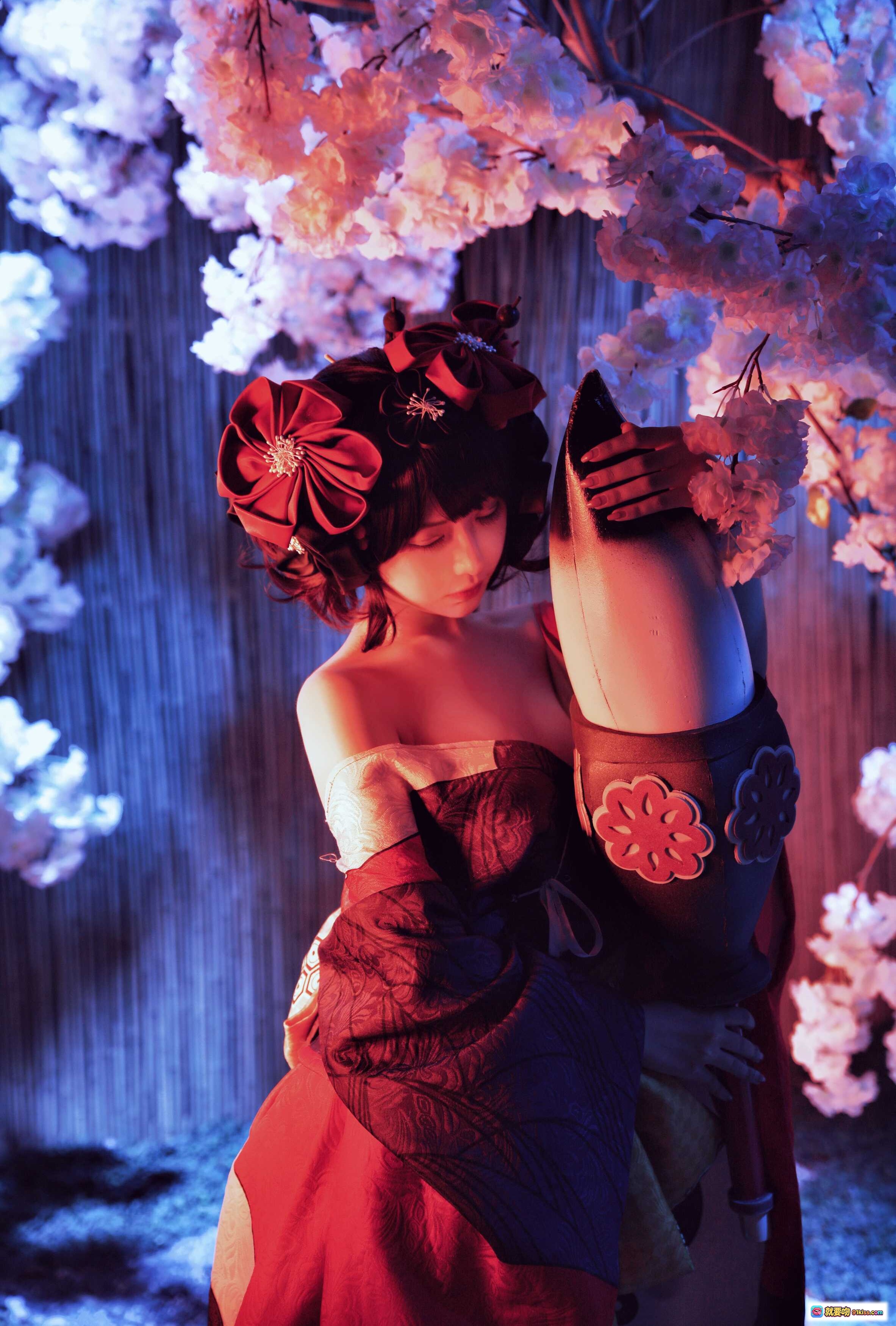图片[6] - Shika小鹿鹿NO.046北斋和服写真｜樱花夜景红黑和风美少女｜日系摄影艺术图集 - 就要吻
