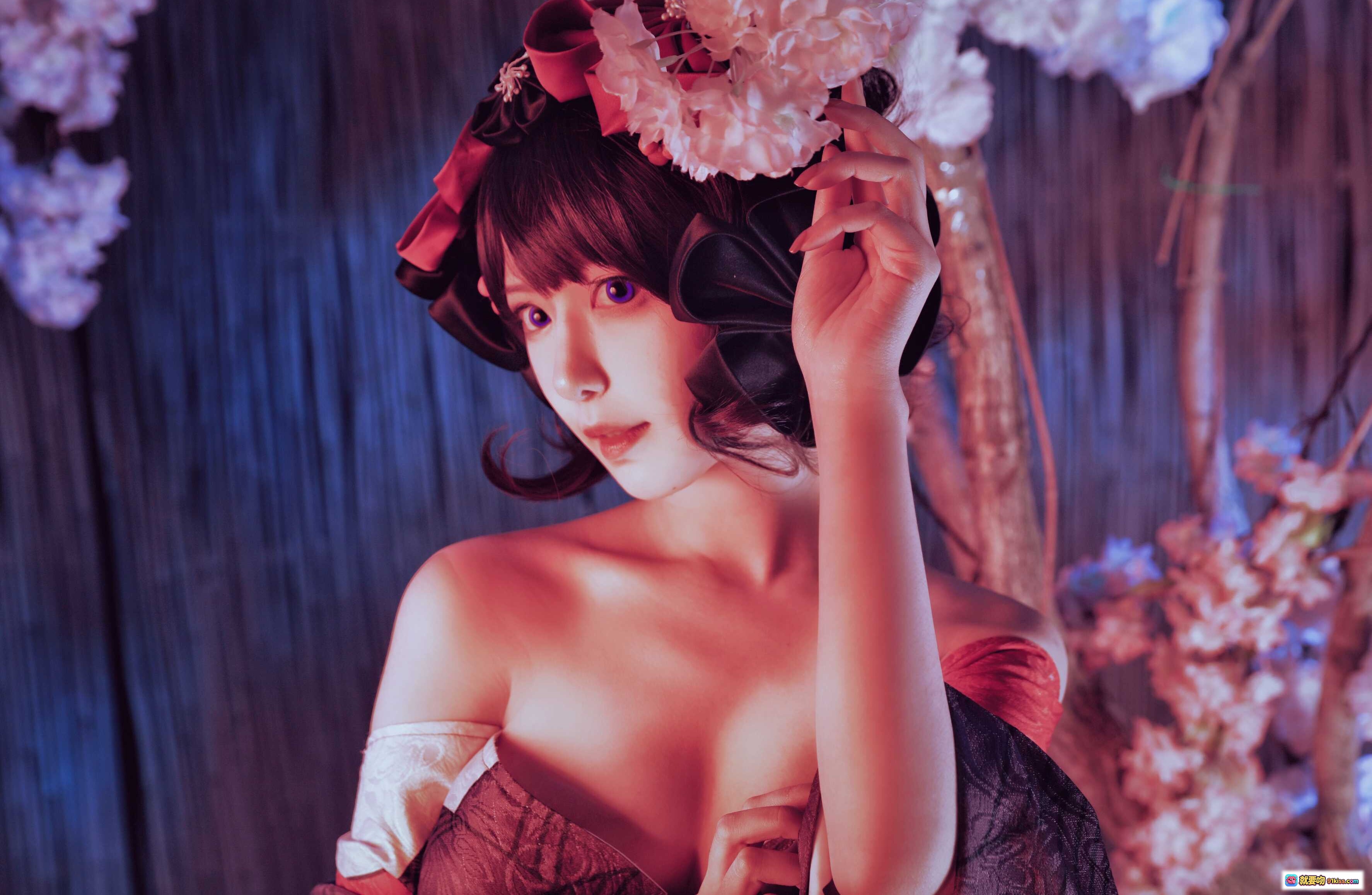 图片[2] - Shika小鹿鹿NO.046北斋和服写真｜樱花夜景红黑和风美少女｜日系摄影艺术图集 - 就要吻