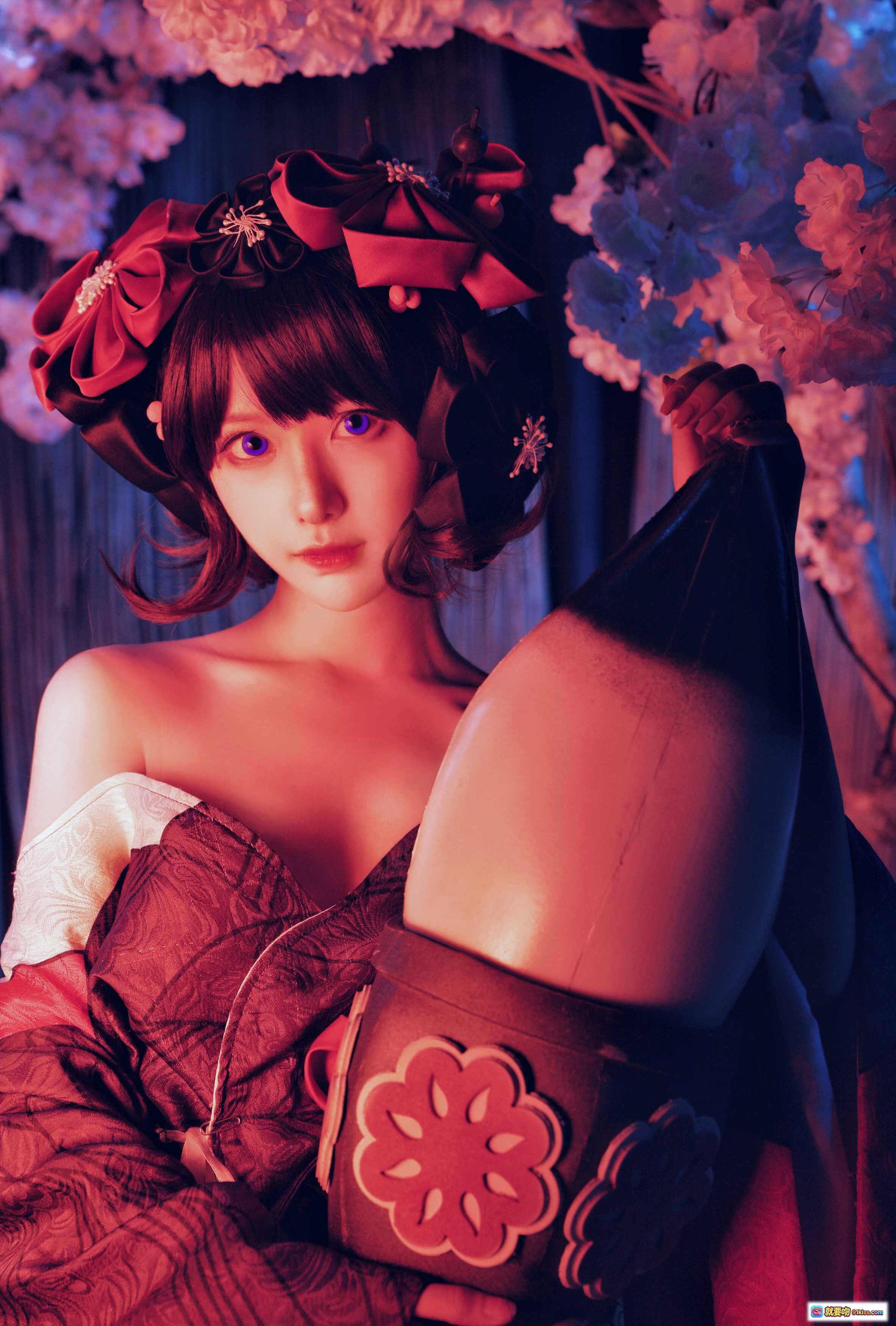 图片[5] - Shika小鹿鹿NO.046北斋和服写真｜樱花夜景红黑和风美少女｜日系摄影艺术图集 - 就要吻
