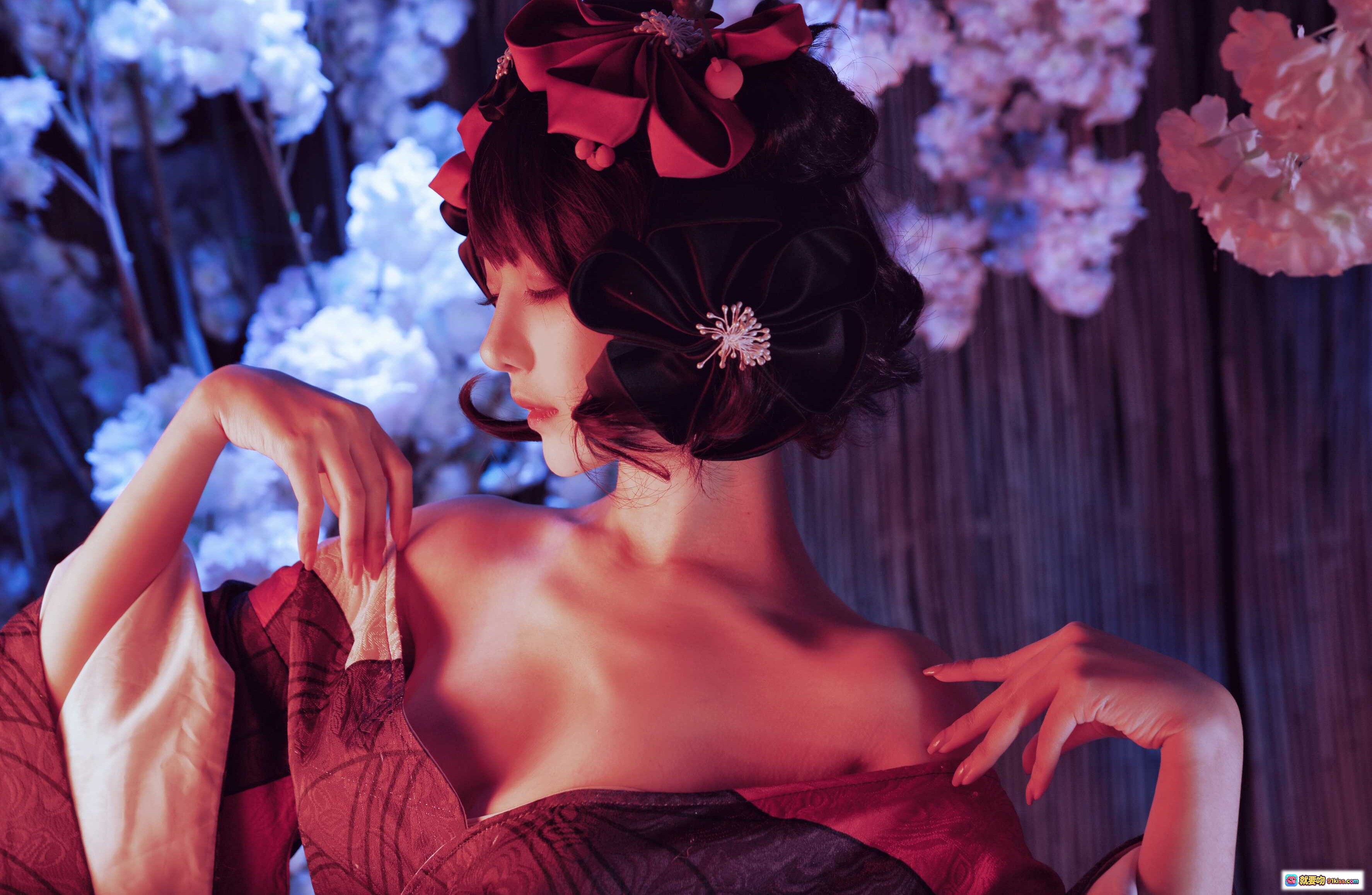 图片[10] - Shika小鹿鹿NO.046北斋和服写真｜樱花夜景红黑和风美少女｜日系摄影艺术图集 - 就要吻