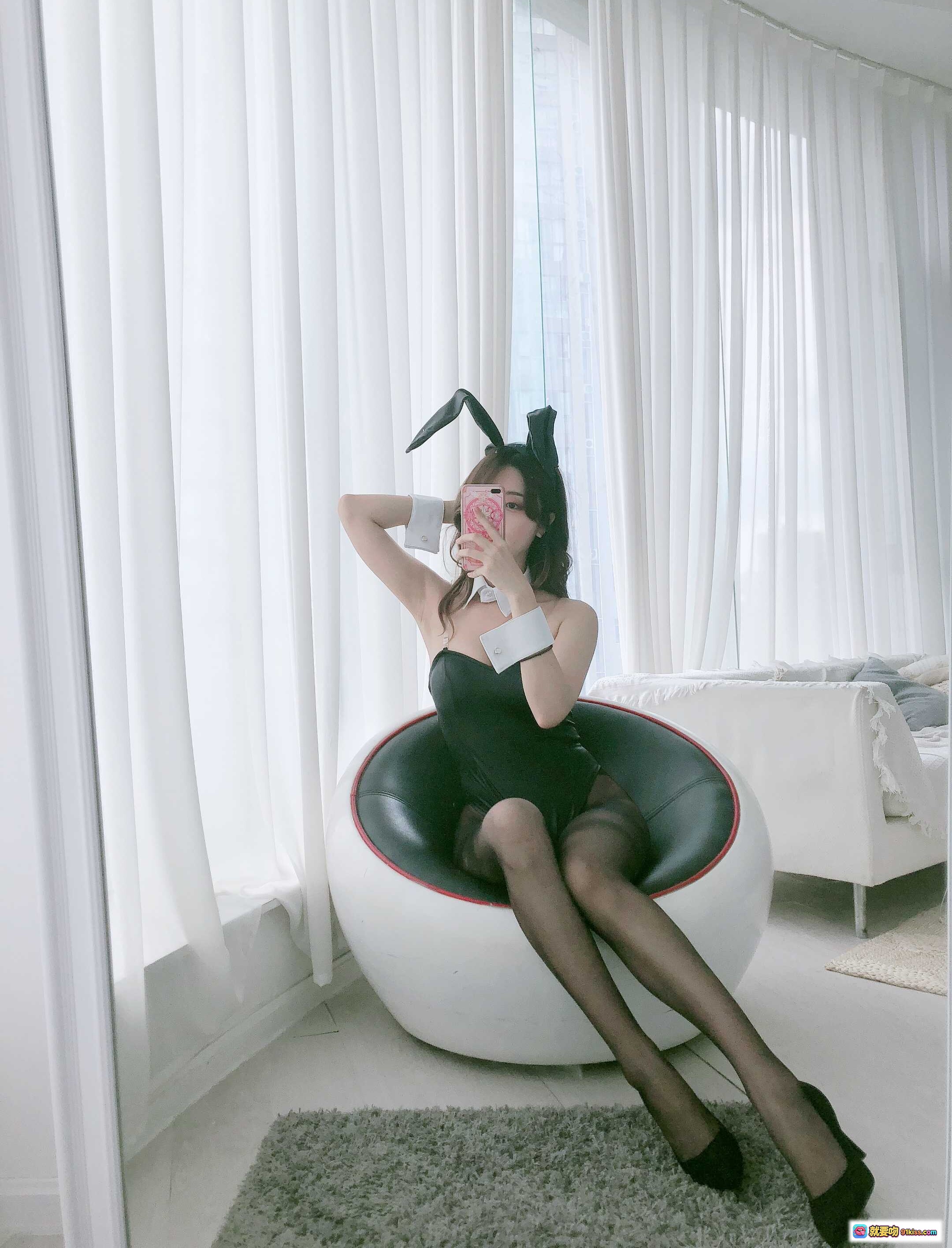 图片[10] - 黑川NO.026兔女郎写真｜白衬衫领+黑色吊带+兔耳发饰｜甜美性感自拍风｜17P高清图集 - 就要吻