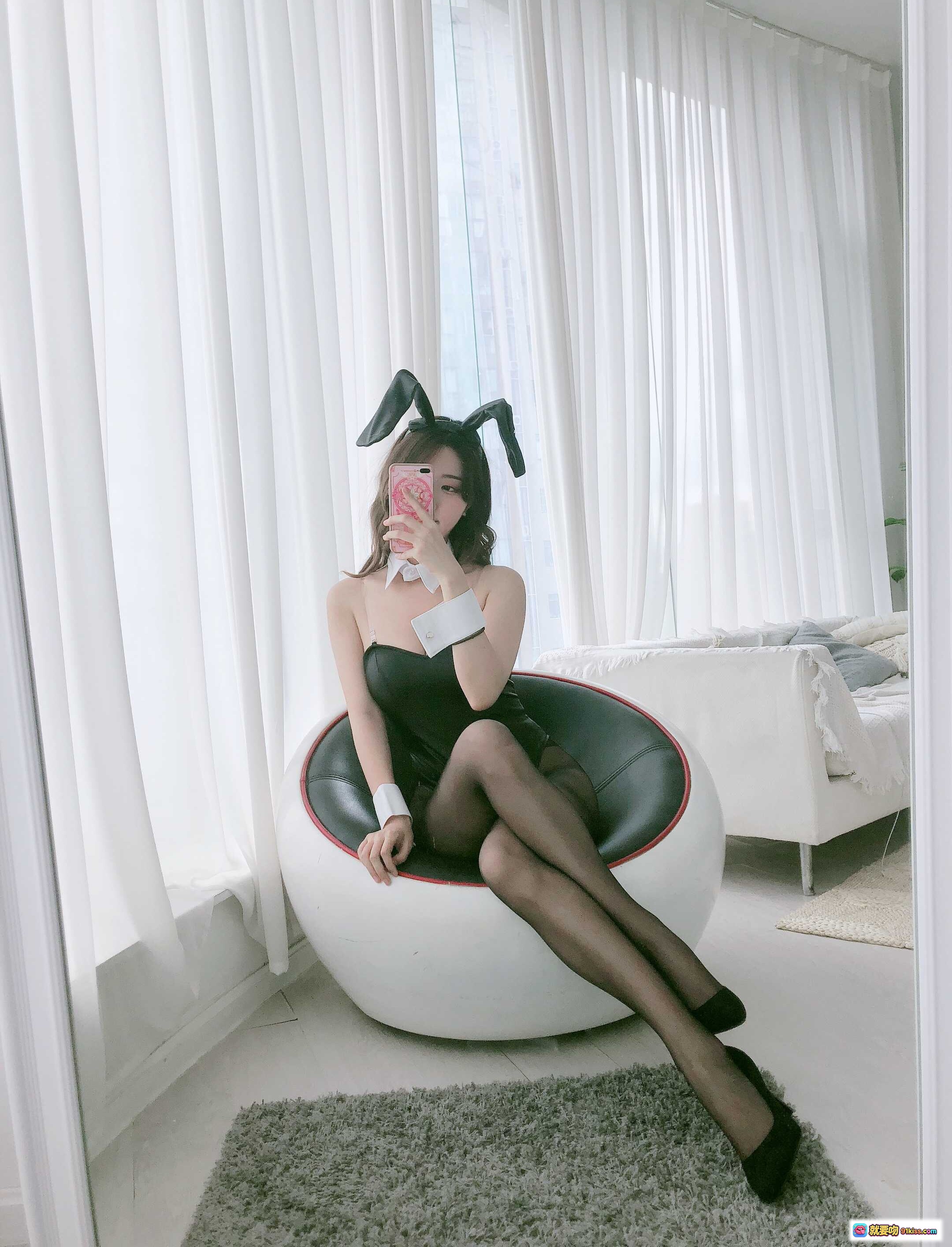 图片[9] - 黑川NO.026兔女郎写真｜白衬衫领+黑色吊带+兔耳发饰｜甜美性感自拍风｜17P高清图集 - 就要吻