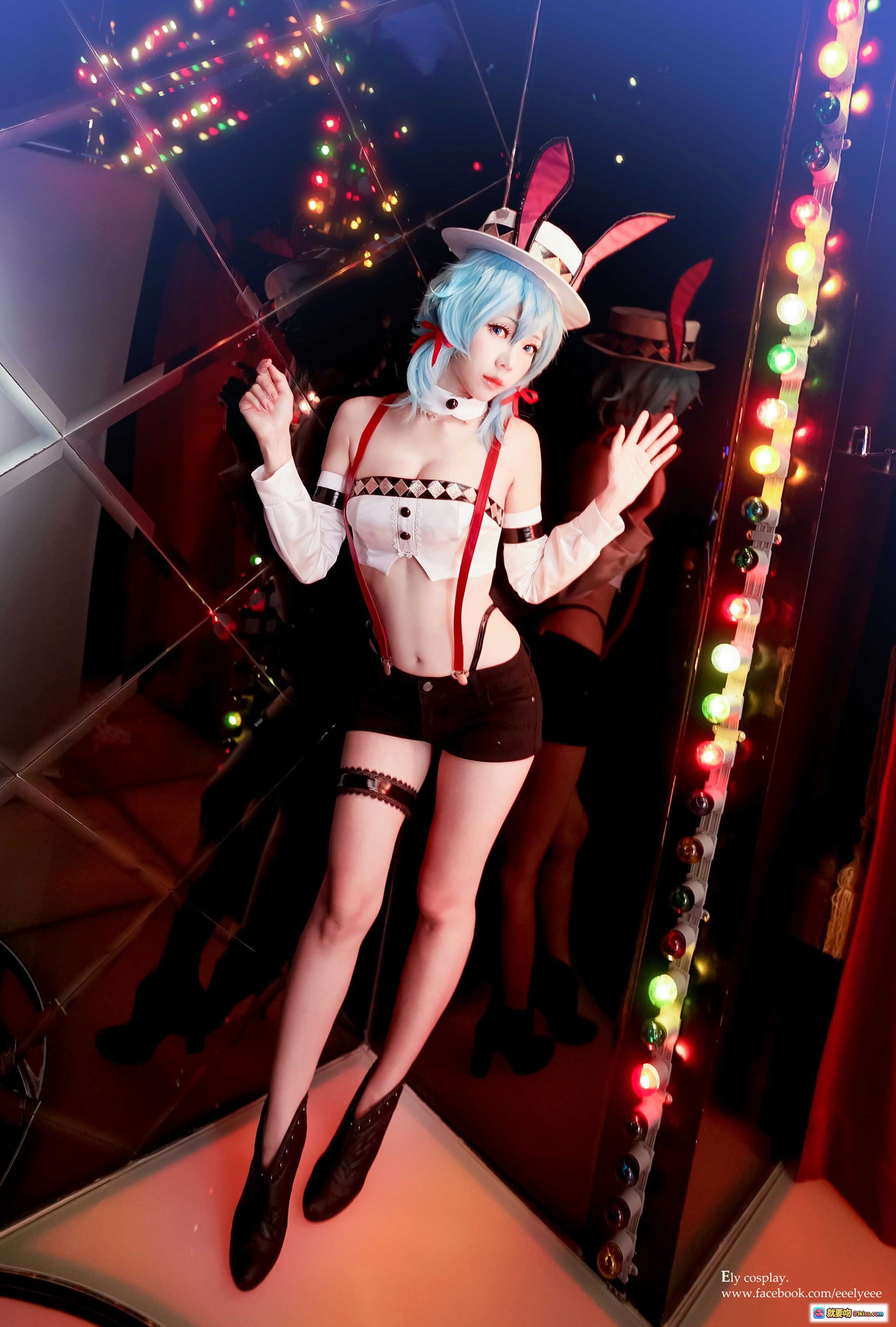 图片[9] - ElyEE子NO.022蓝发兔女郎cosplay赌场老虎机前性感写真 皇家鹰主题灯光炫彩场景 - 就要吻