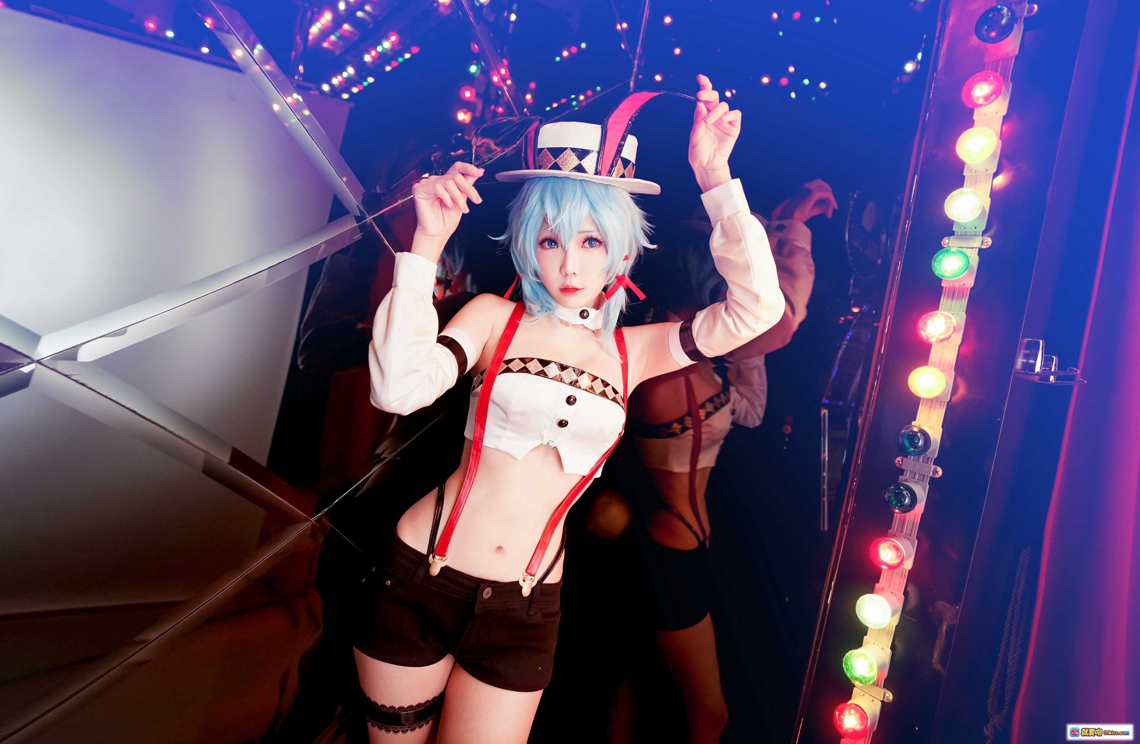 图片[10] - ElyEE子NO.022蓝发兔女郎cosplay赌场老虎机前性感写真 皇家鹰主题灯光炫彩场景 - 就要吻
