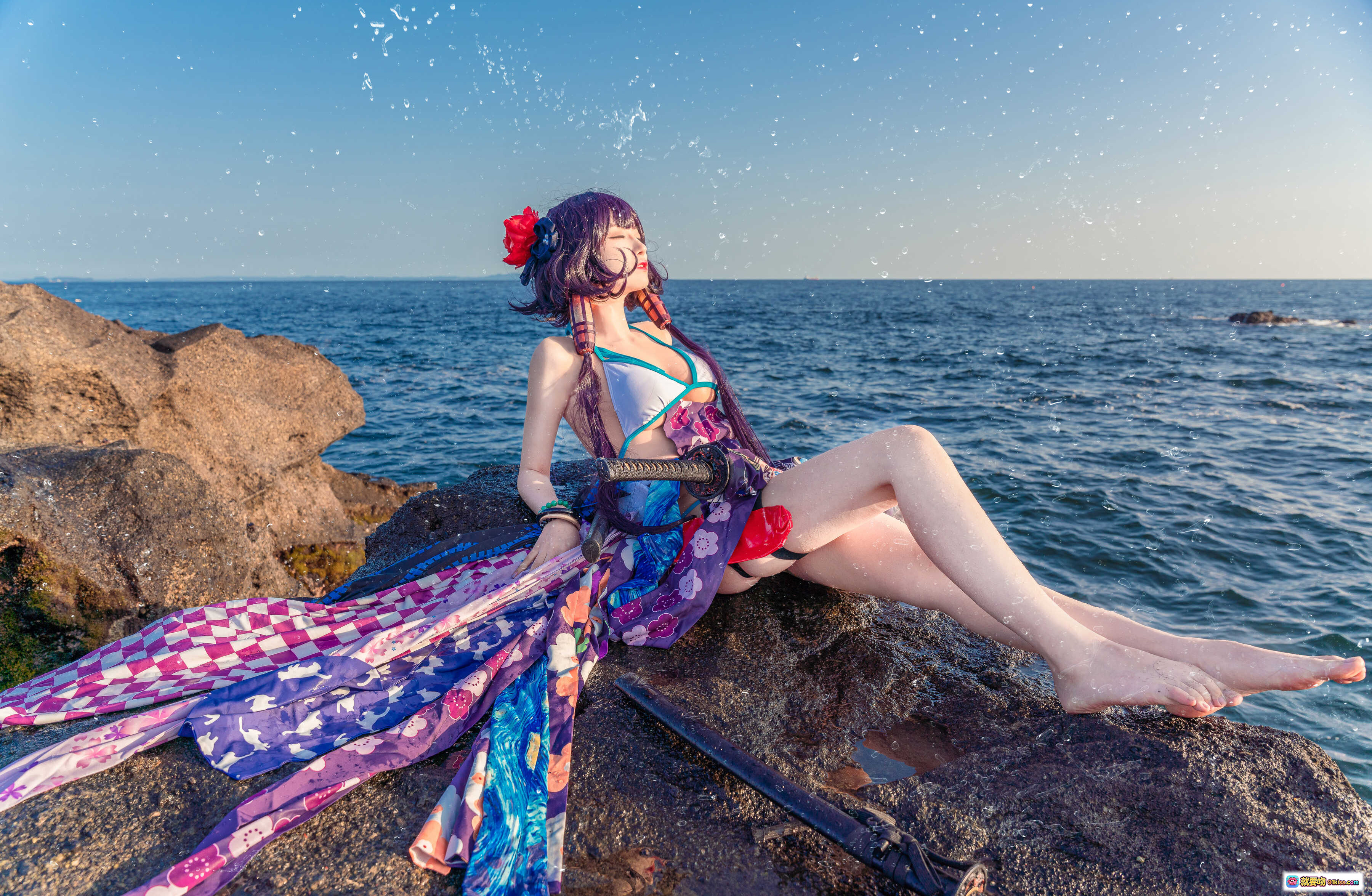 图片[6] - Shika小鹿鹿NO.076阿荣cosplay海边岩石写真 | 美女持剑泳装造型 | 日落海景氛围感大片 - 就要吻