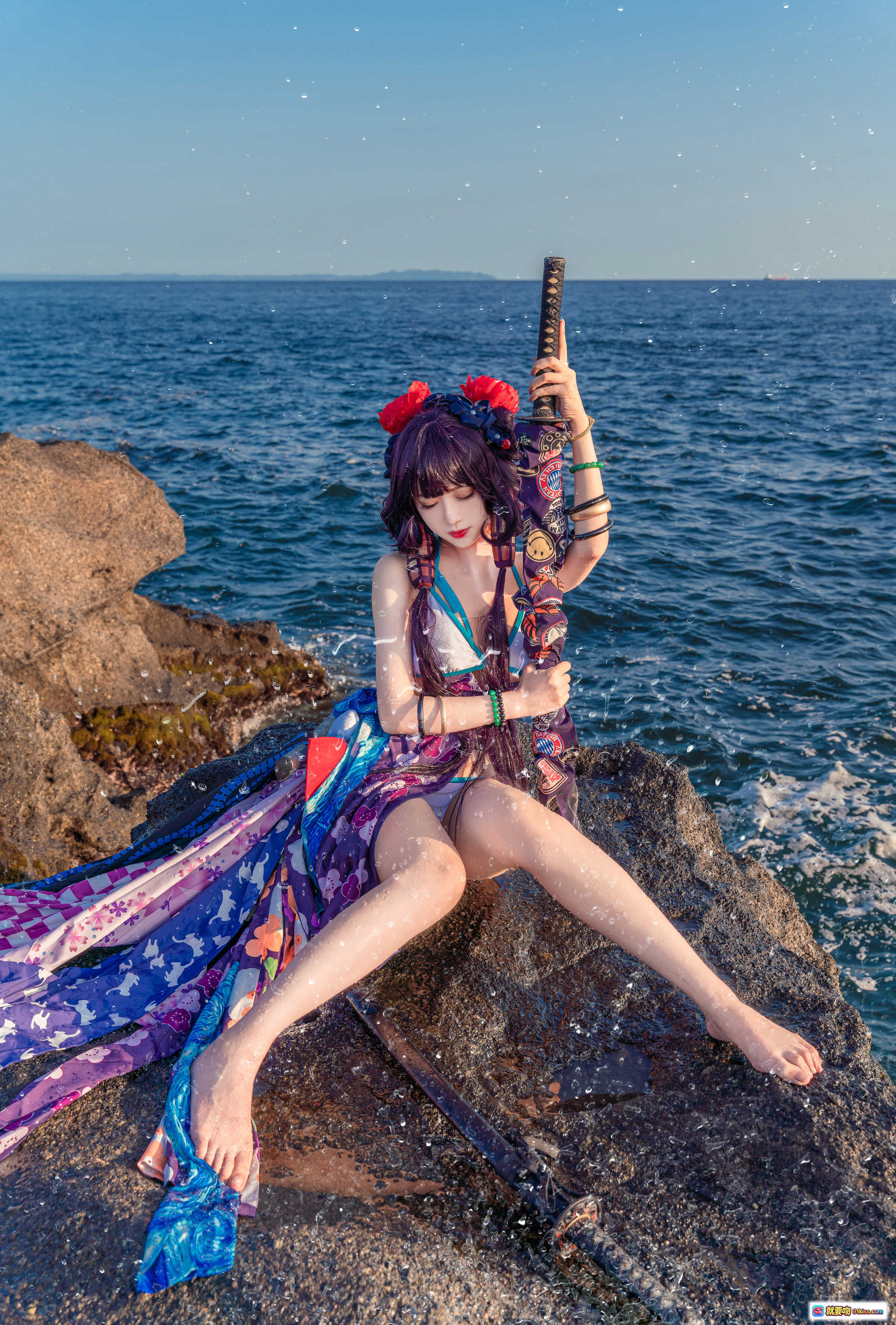 图片[5] - Shika小鹿鹿NO.076阿荣cosplay海边岩石写真 | 美女持剑泳装造型 | 日落海景氛围感大片 - 就要吻