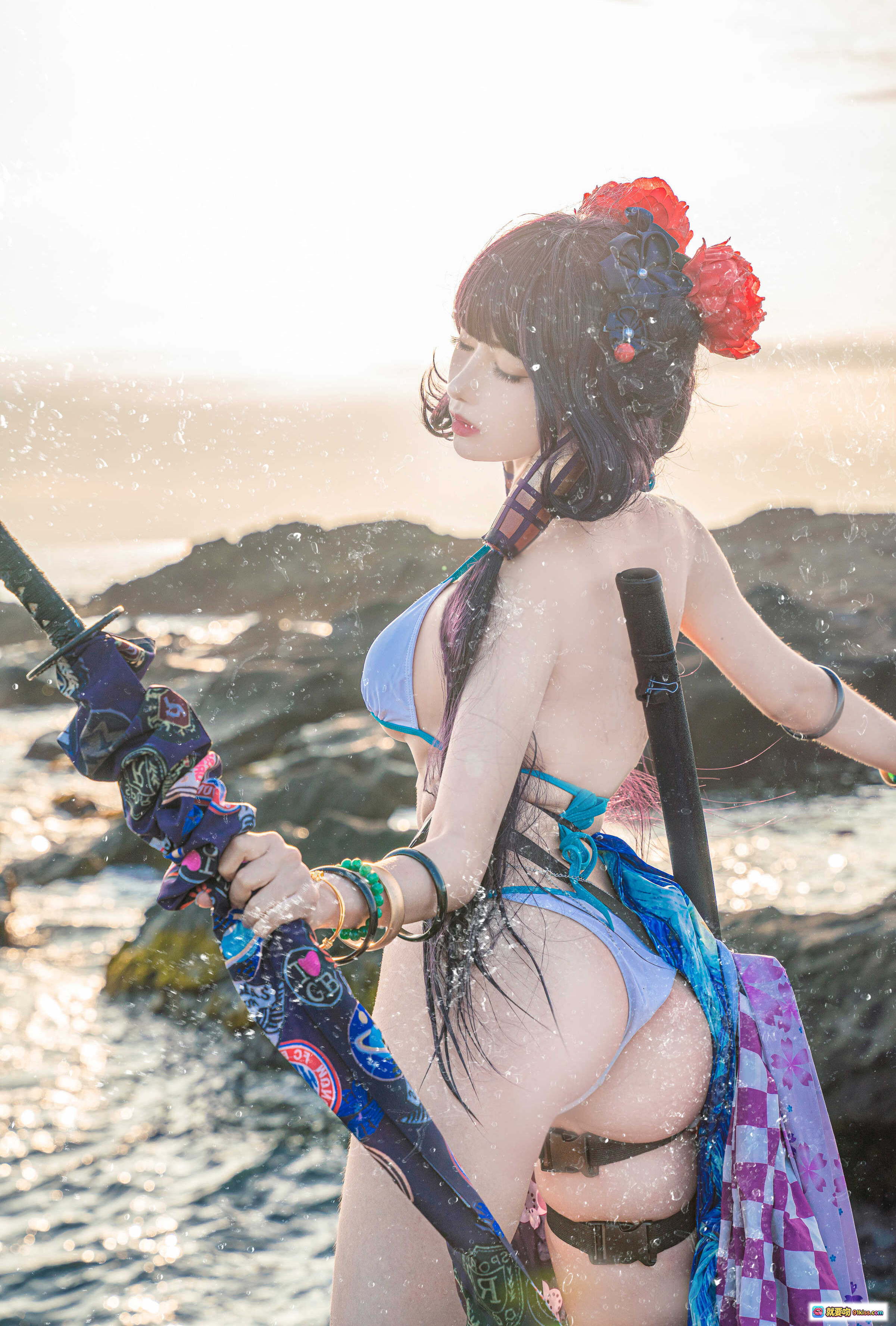 图片[9] - Shika小鹿鹿NO.076阿荣cosplay海边岩石写真 | 美女持剑泳装造型 | 日落海景氛围感大片 - 就要吻