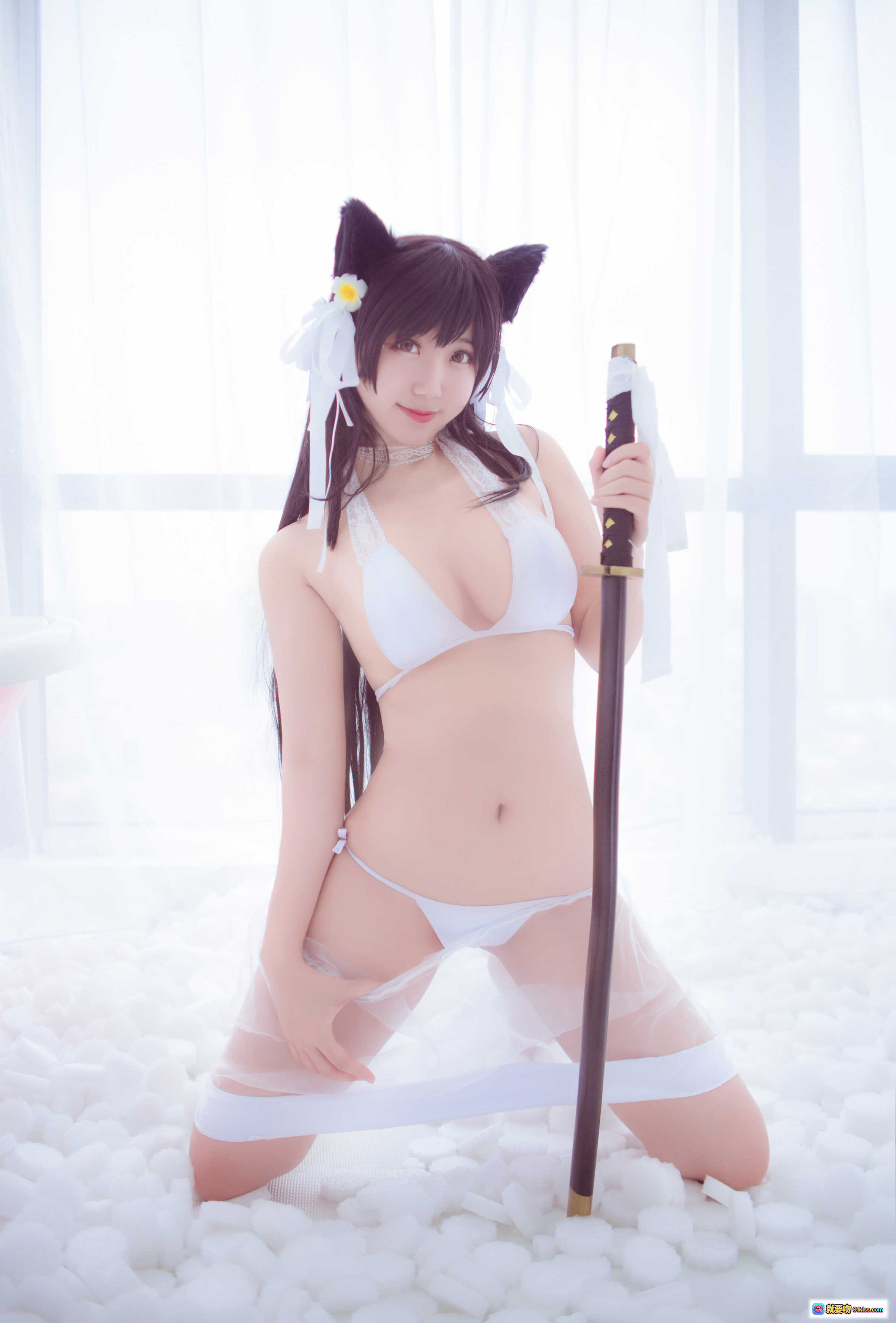 图片[8] - 黑川NO.004爱宕泳衣cosplay 猫耳白裙持剑少女写真 15P高清图集 - 就要吻