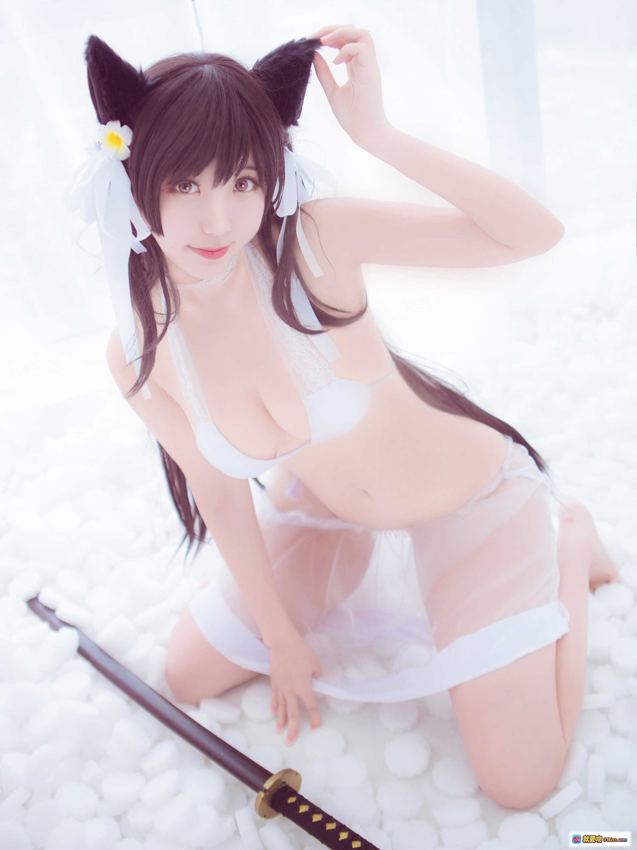 图片[5] - 黑川NO.004爱宕泳衣cosplay 猫耳白裙持剑少女写真 15P高清图集 - 就要吻