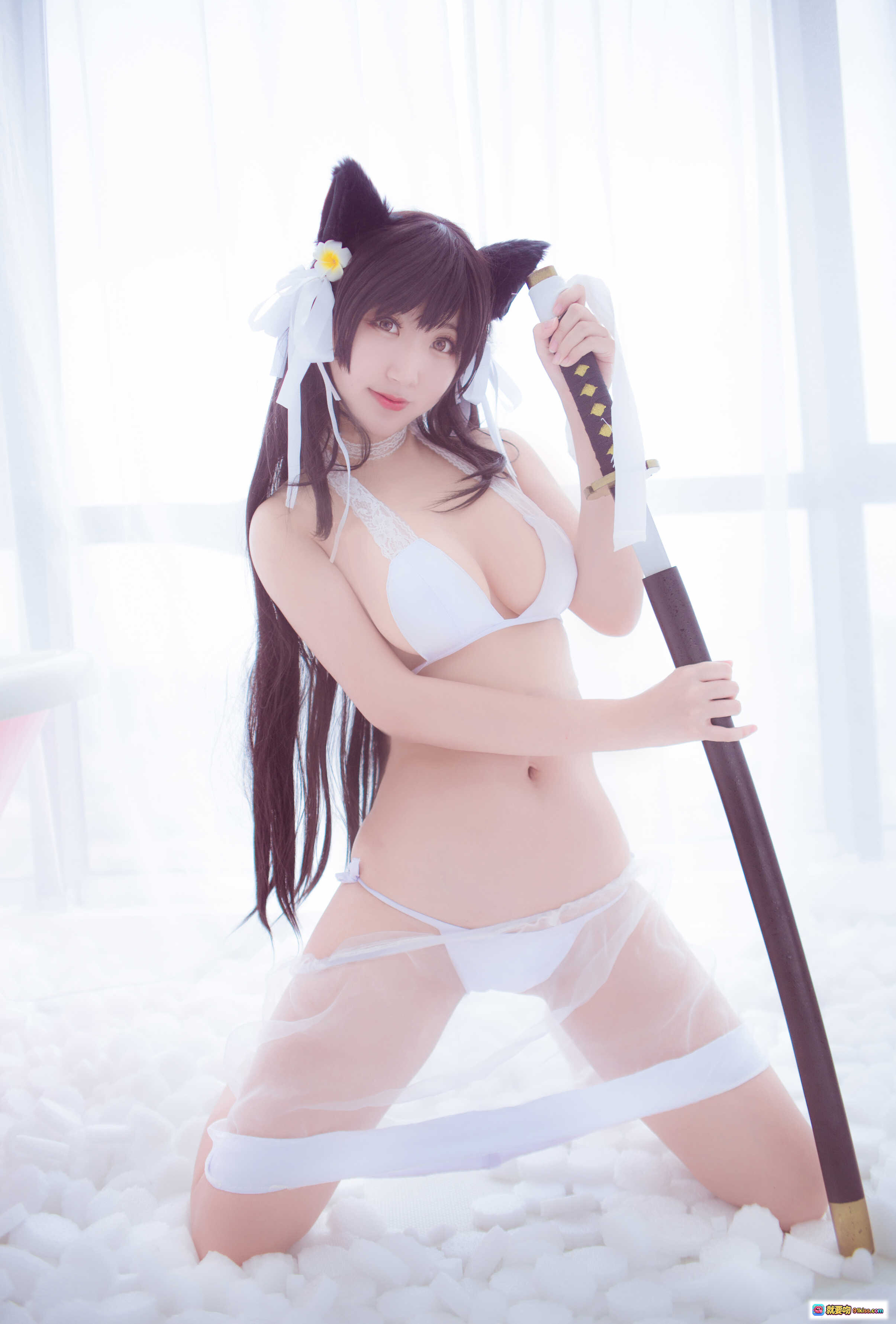 图片[6] - 黑川NO.004爱宕泳衣cosplay 猫耳白裙持剑少女写真 15P高清图集 - 就要吻