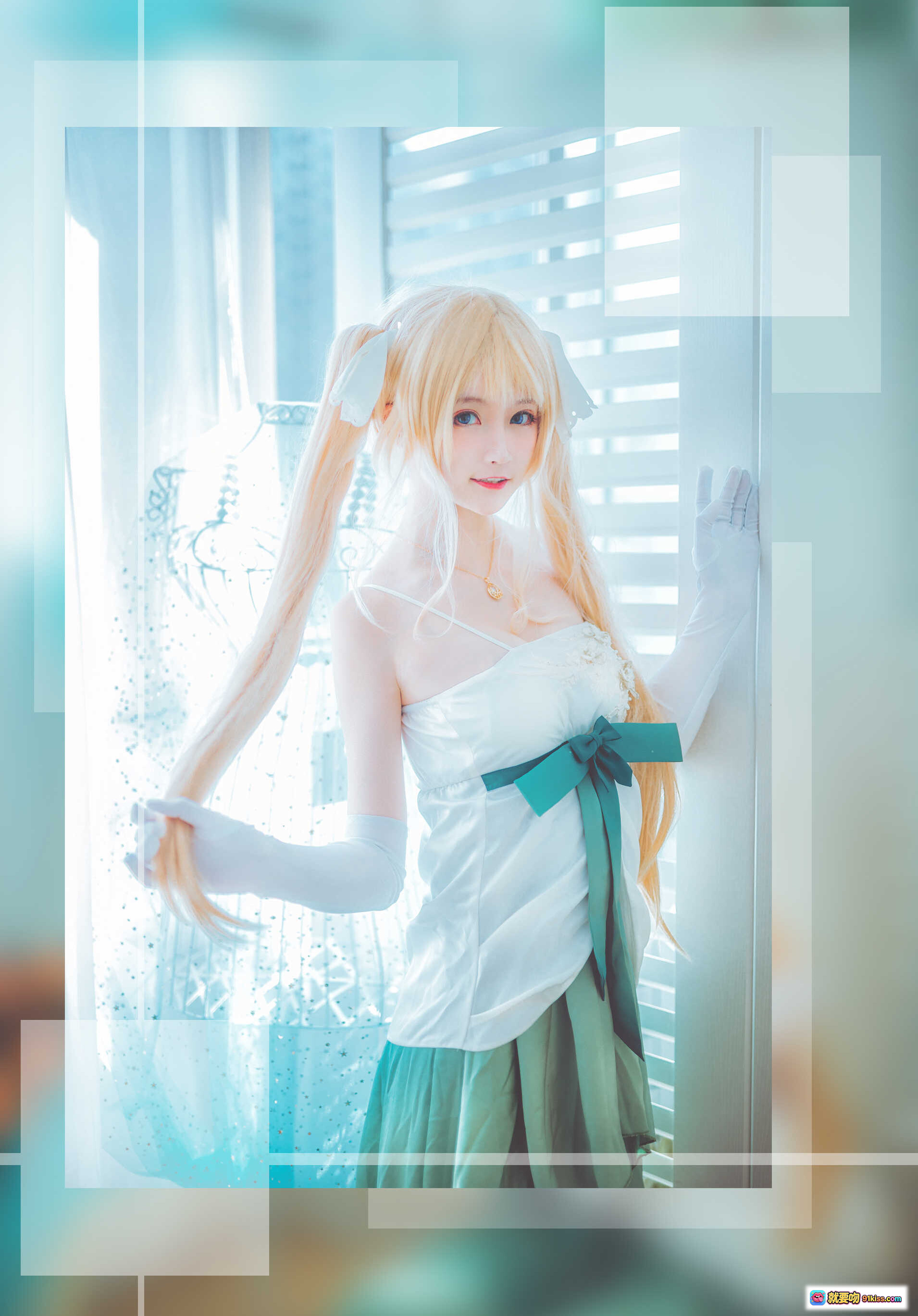 图片[4] - yui金鱼NO.007路人女主cosplay写真 白绿裙装双马尾浴室场景高清美图19P - 就要吻