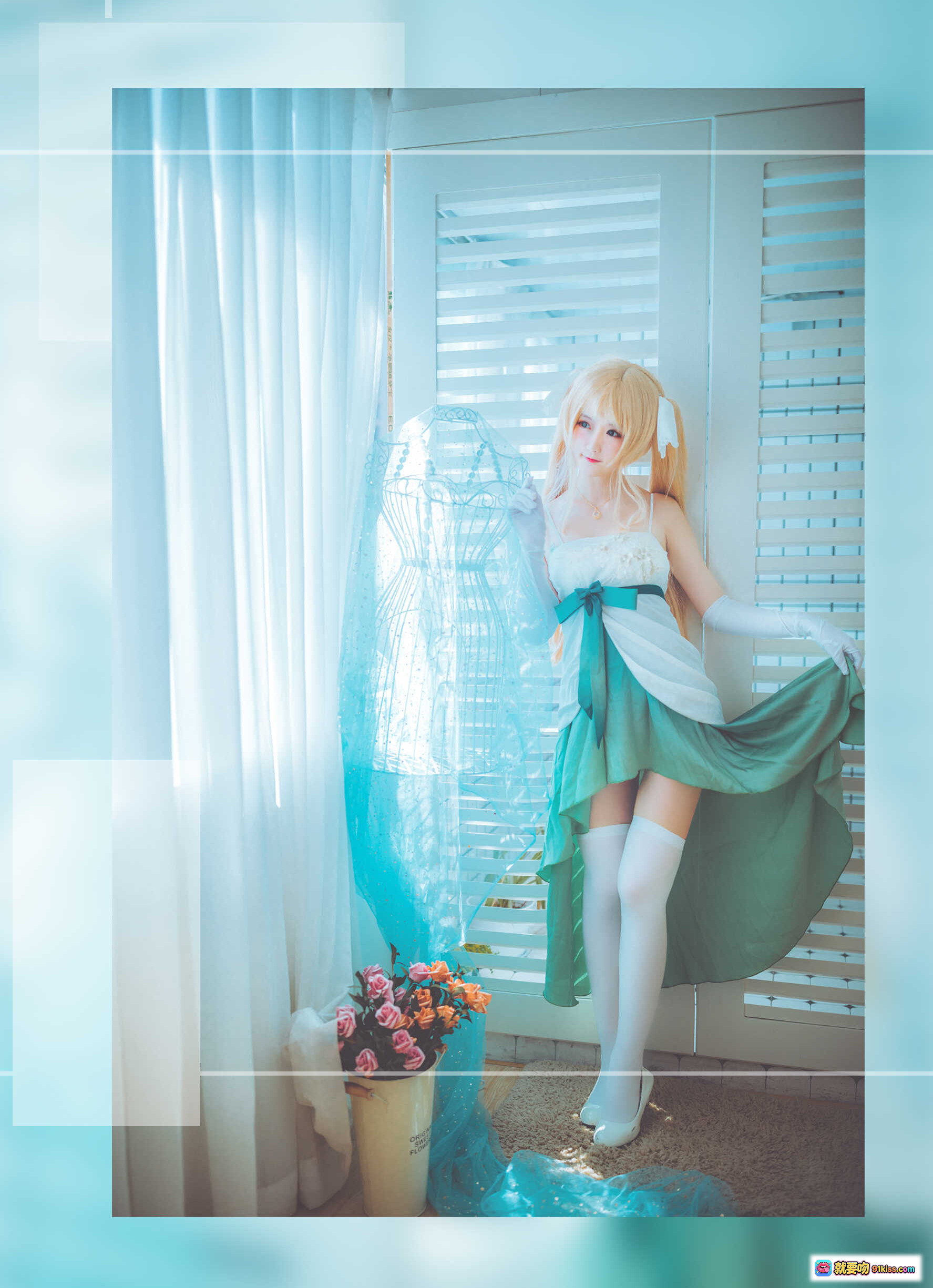 图片[6] - yui金鱼NO.007路人女主cosplay写真 白绿裙装双马尾浴室场景高清美图19P - 就要吻