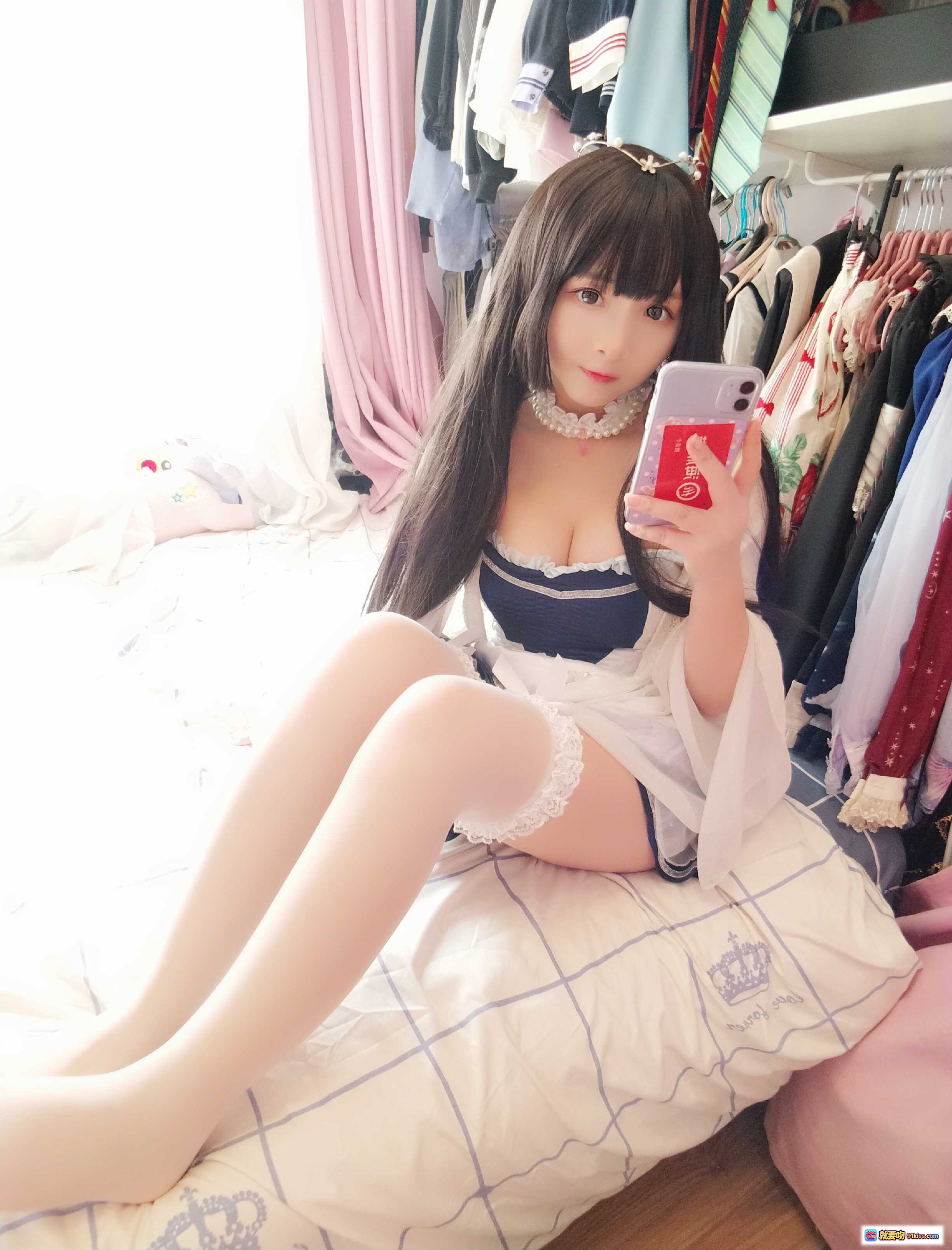 图片[5] - 古川NO.035白丝美腿写真 优雅蕾丝吊带+珍珠颈链+高跟鞋 44P高清图集 - 就要吻