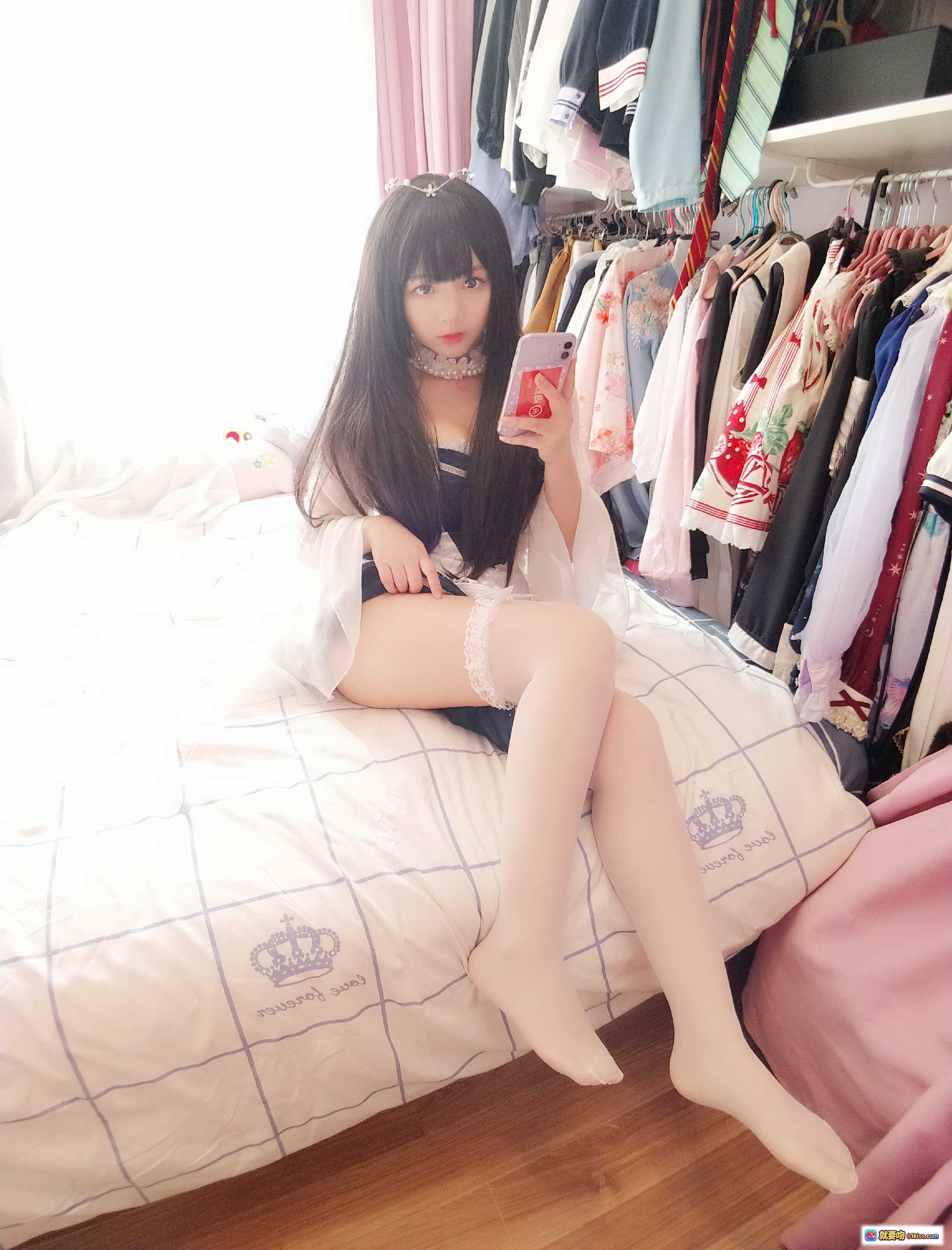 图片[3] - 古川NO.035白丝美腿写真 优雅蕾丝吊带+珍珠颈链+高跟鞋 44P高清图集 - 就要吻