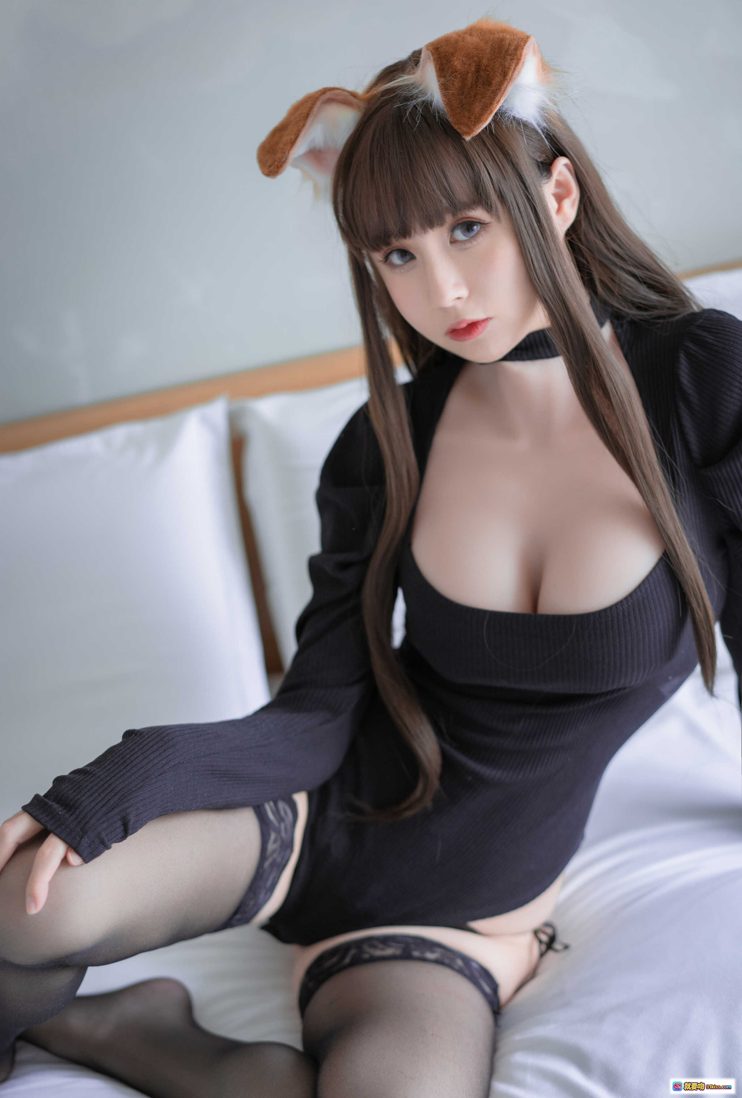 图片[8] - 西园寺南歌NO.007折耳犬黑连体衣蕾丝吊袜美腿写真24P高清图集 - 就要吻