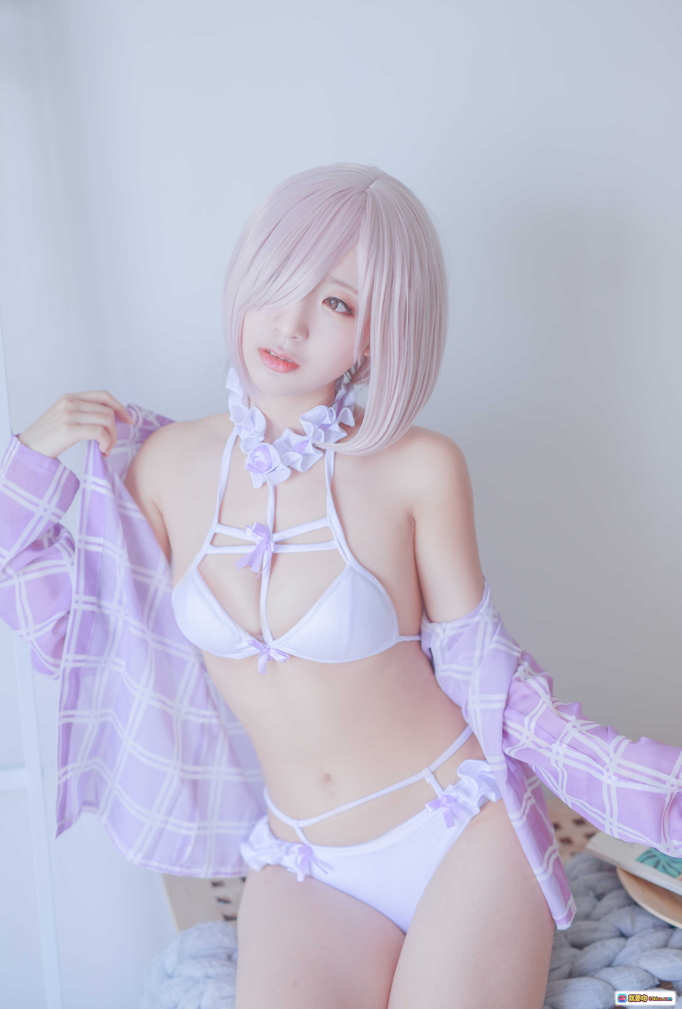 图片[2] - 黑川NO.050玛修内衣cos写真 39P高清图集 粉发少女居家私房 白紫格纹长袖搭配 性感甜美风 纯欲系美腿特写 - 就要吻