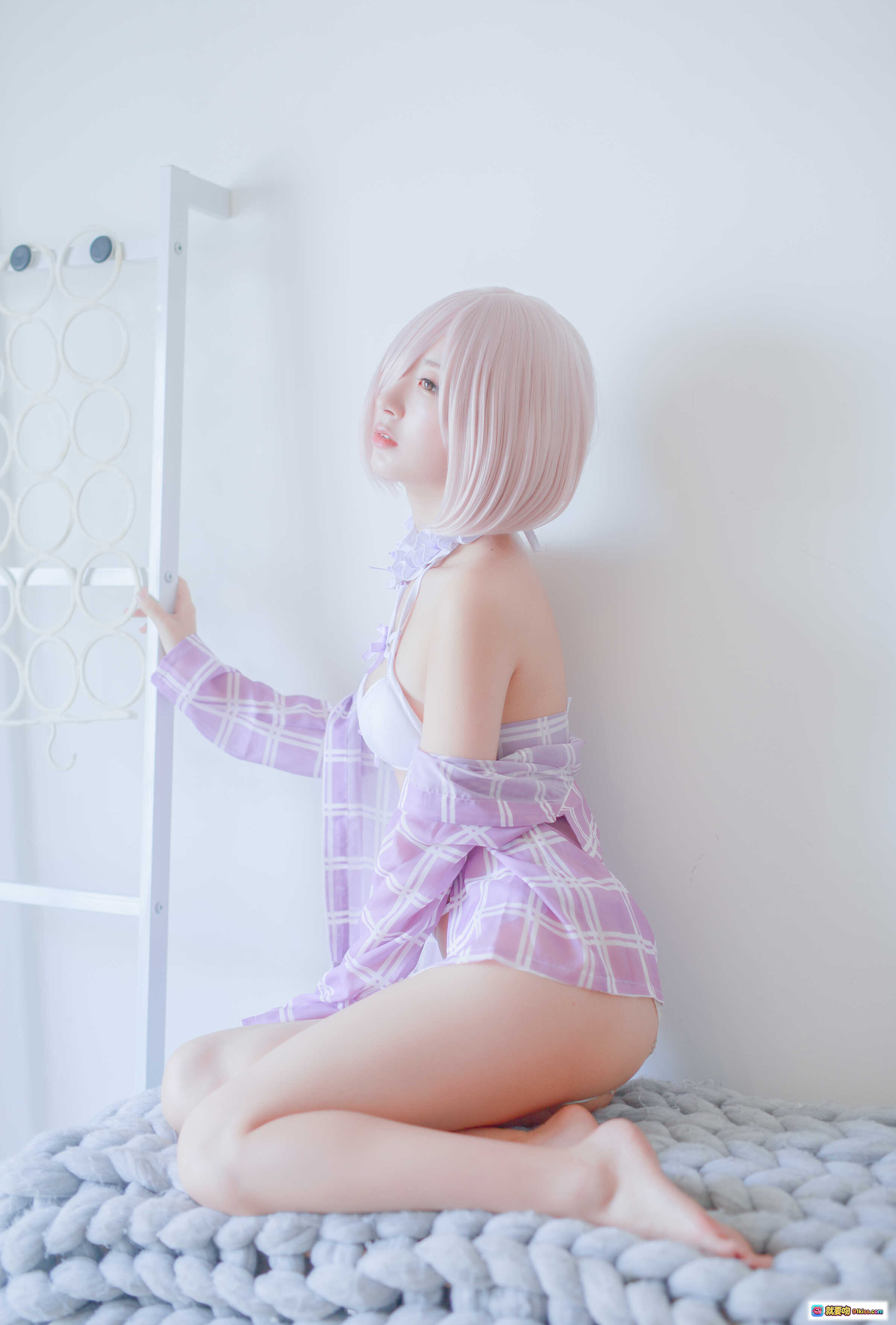 图片[10] - 黑川NO.050玛修内衣cos写真 39P高清图集 粉发少女居家私房 白紫格纹长袖搭配 性感甜美风 纯欲系美腿特写 - 就要吻