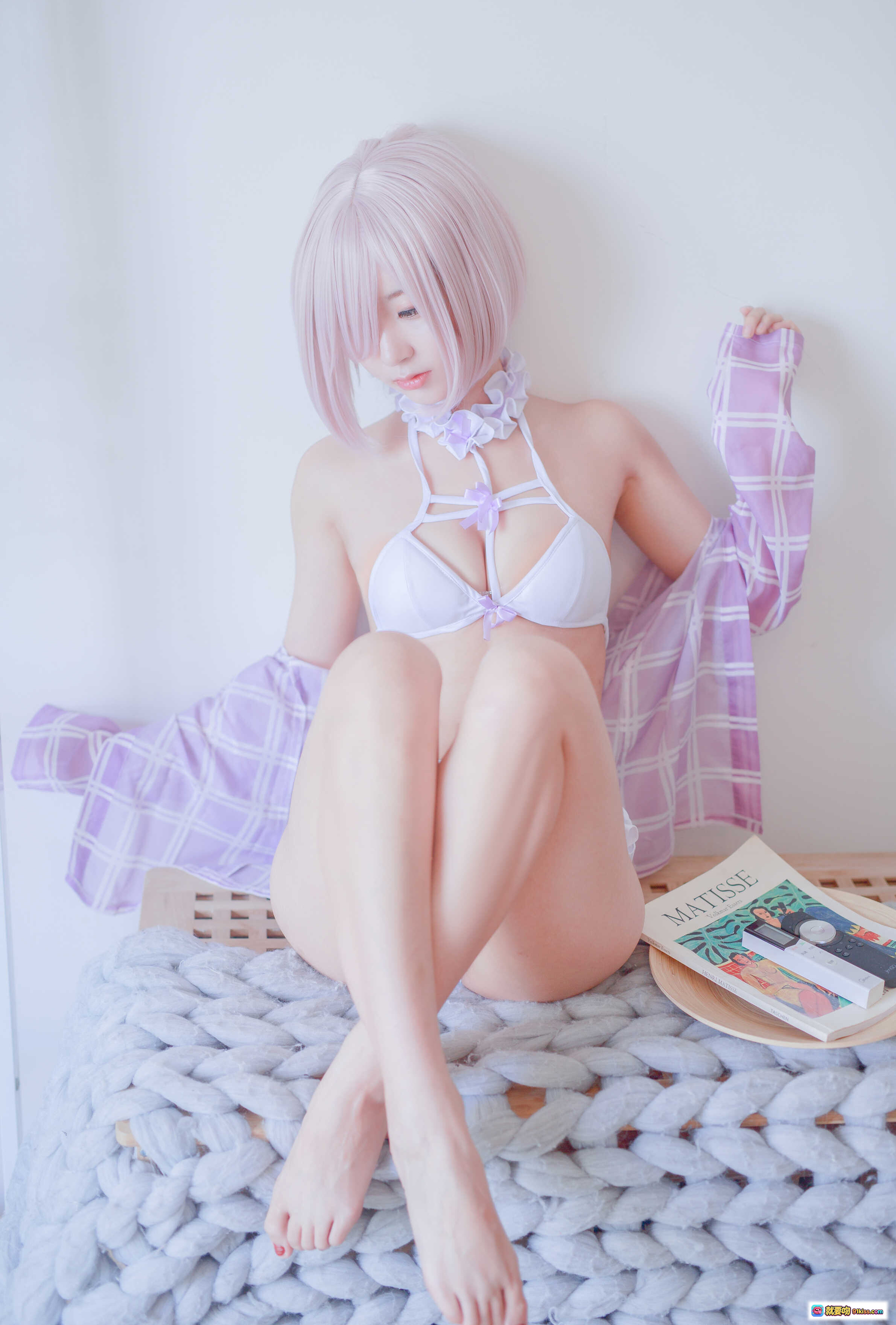 图片[3] - 黑川NO.050玛修内衣cos写真 39P高清图集 粉发少女居家私房 白紫格纹长袖搭配 性感甜美风 纯欲系美腿特写 - 就要吻