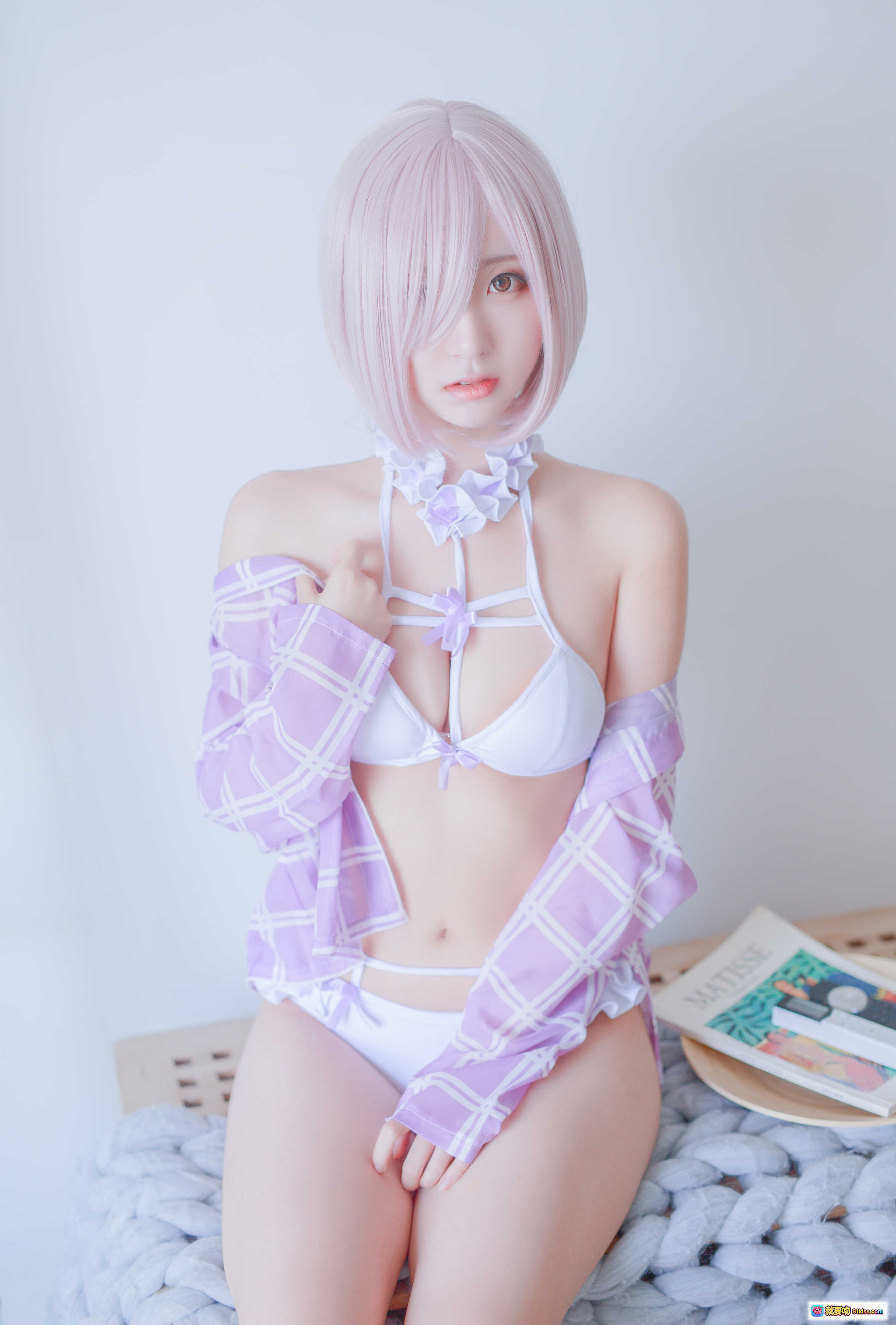 图片[8] - 黑川NO.050玛修内衣cos写真 39P高清图集 粉发少女居家私房 白紫格纹长袖搭配 性感甜美风 纯欲系美腿特写 - 就要吻