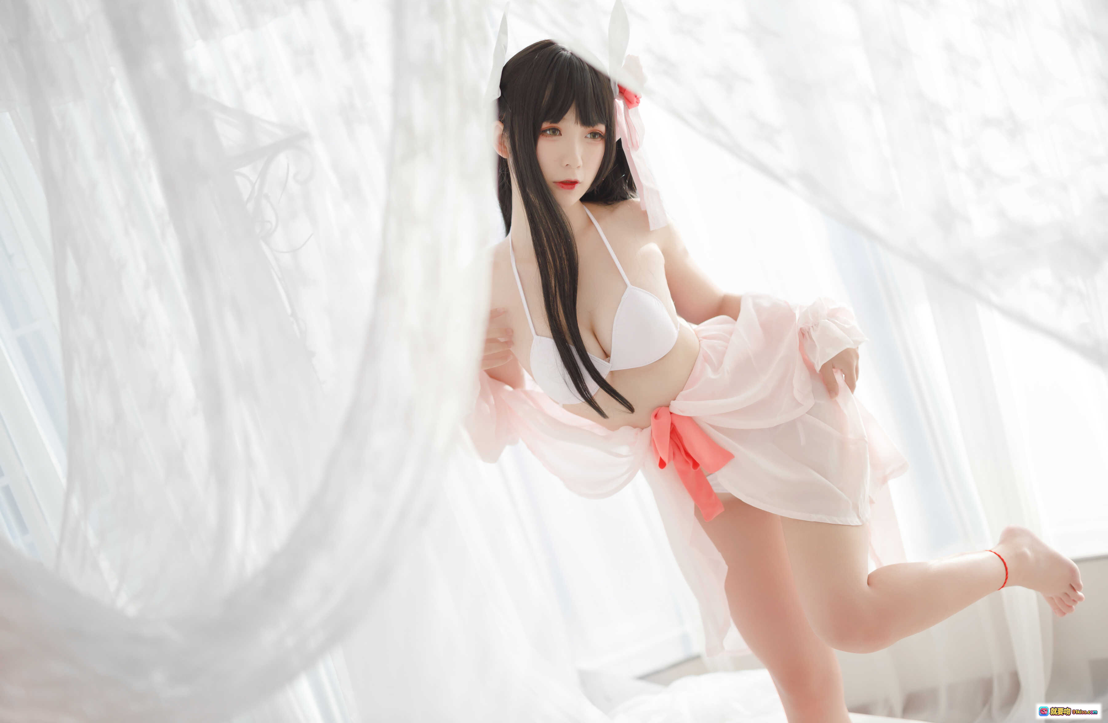 图片[8] - 樱落酱NO.008比叡睡衣写真｜粉色薄纱朦胧美腿私房照｜17P高清图集 - 就要吻