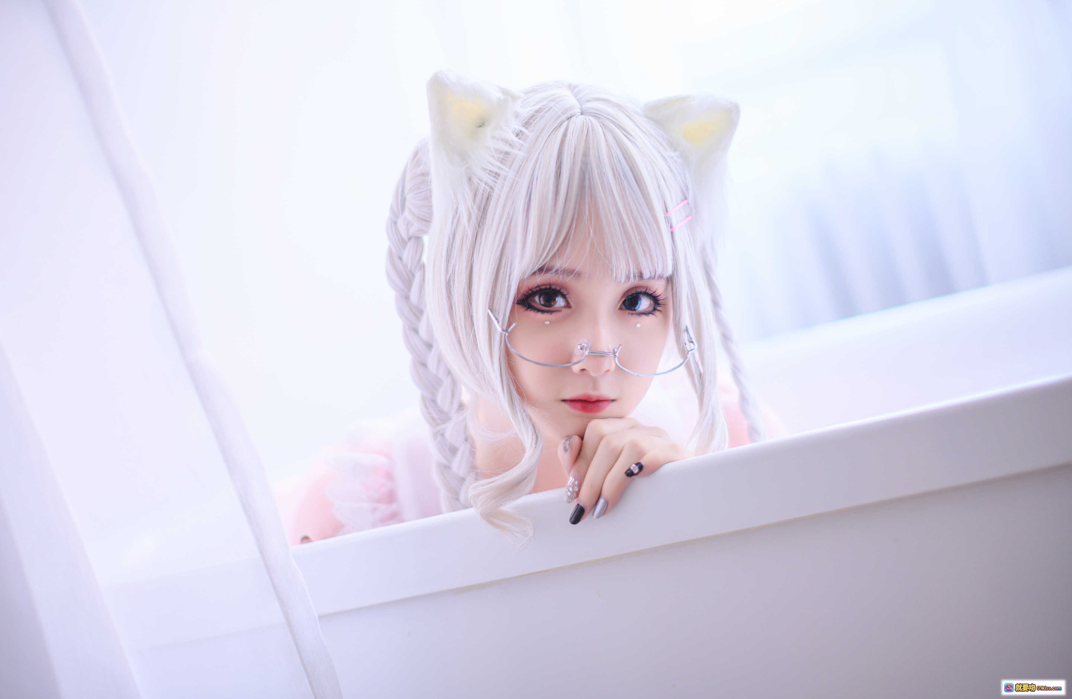 图片[5] - 秋楚楚粉色透明女仆cos写真 | 白发双马尾猫耳少女 | 浴缸私房美图 | 21P高清图集 - 就要吻