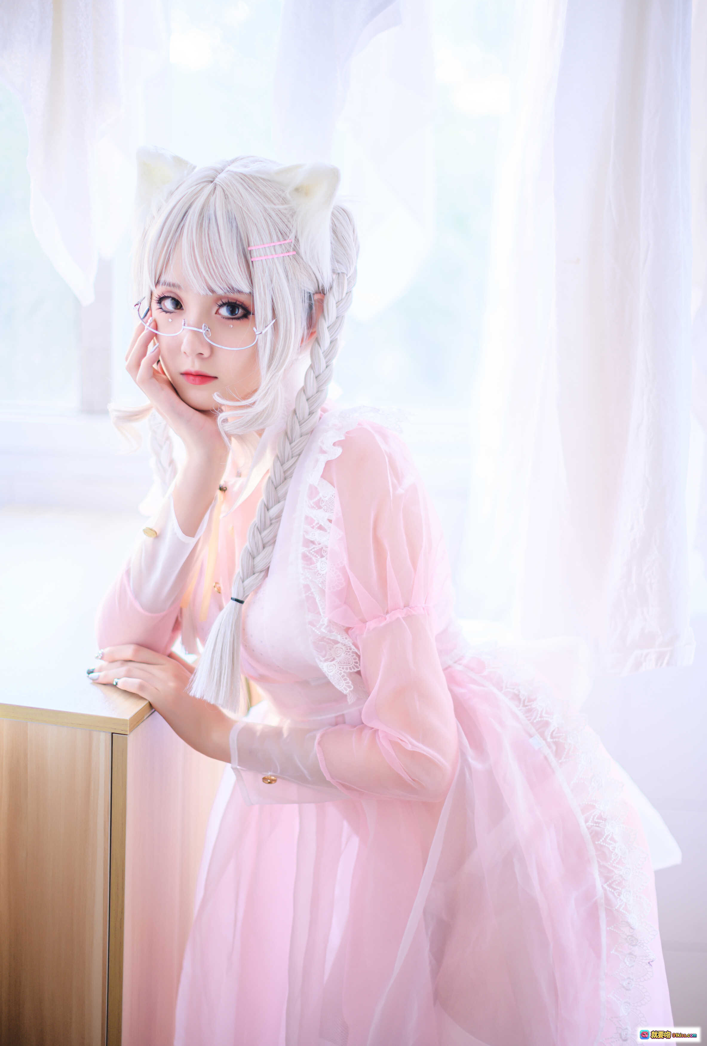 图片[4] - 秋楚楚粉色透明女仆cos写真 | 白发双马尾猫耳少女 | 浴缸私房美图 | 21P高清图集 - 就要吻
