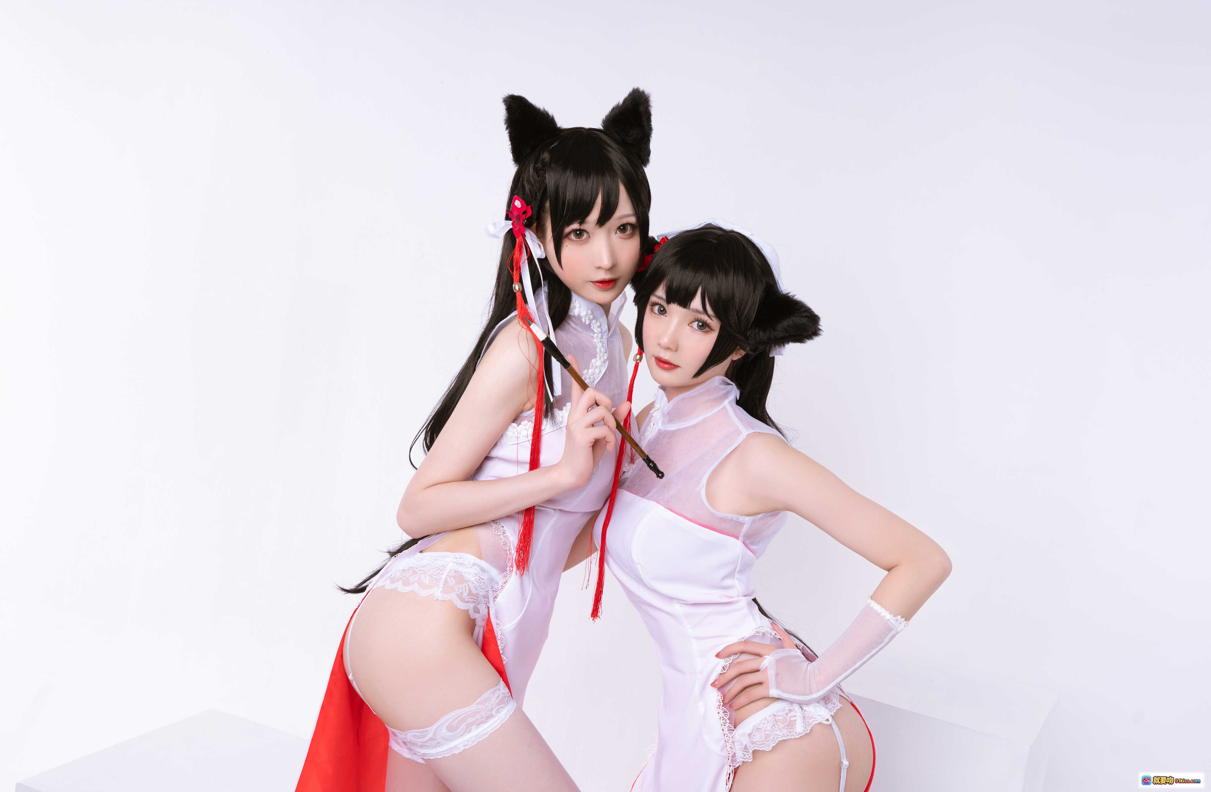 图片[4] - 南宫NO.007高雄爱宕旗袍COS写真｜猫耳少女白丝高跟单人美拍｜国风性感旗袍+书法纸散落场景 - 就要吻