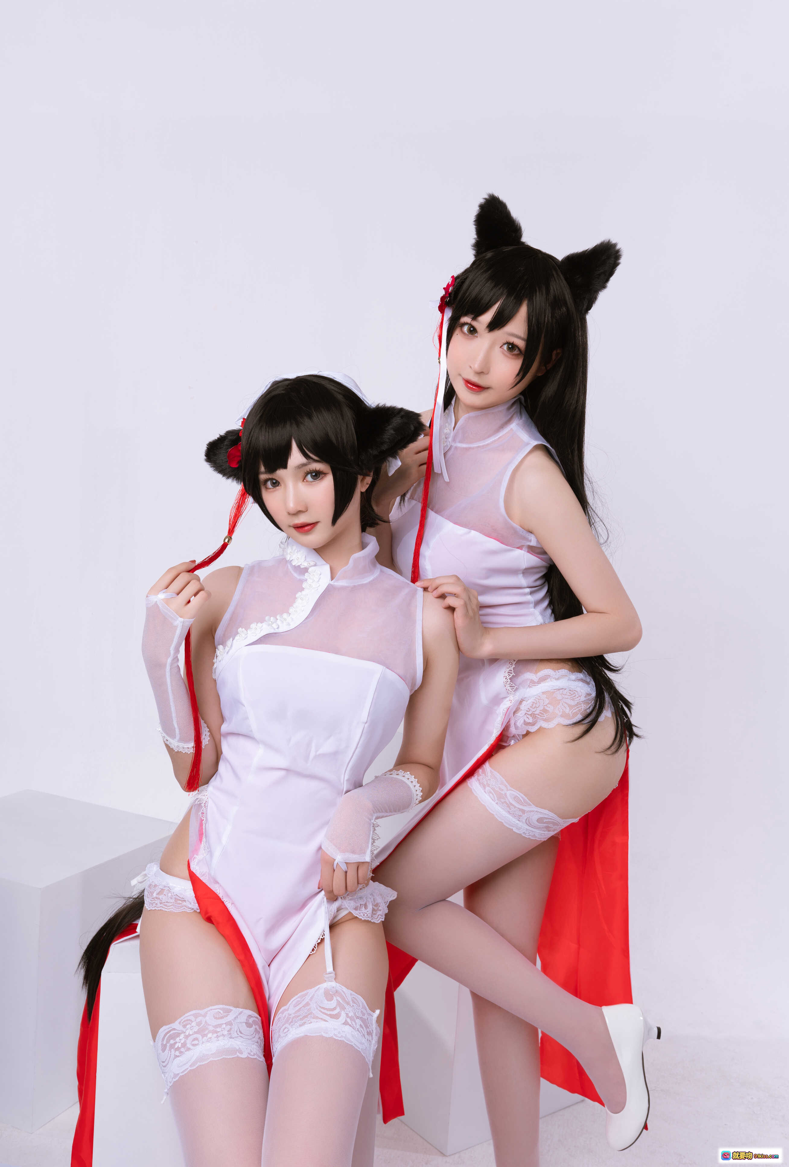 图片[7] - 南宫NO.007高雄爱宕旗袍COS写真｜猫耳少女白丝高跟单人美拍｜国风性感旗袍+书法纸散落场景 - 就要吻