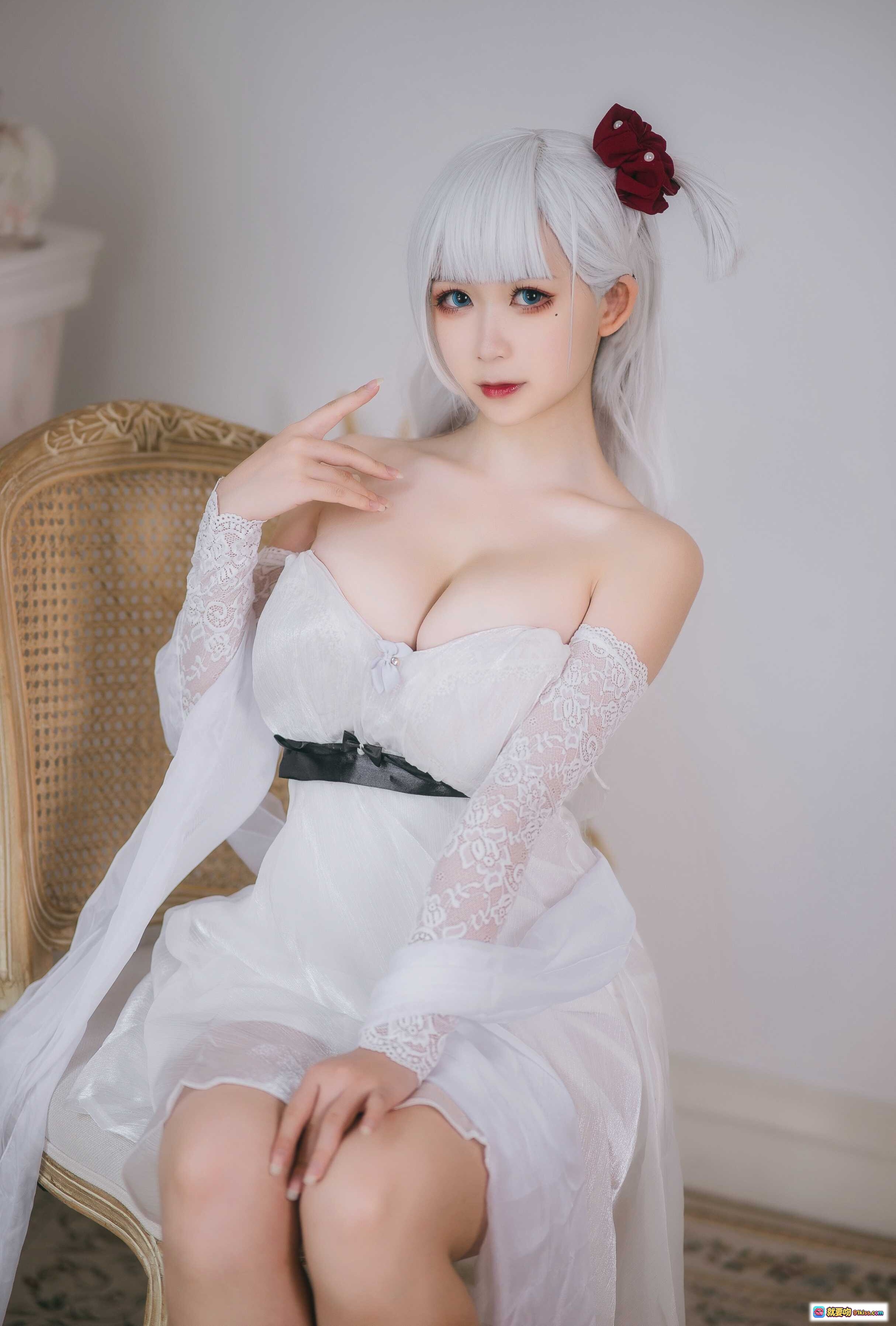 图片[5] - 樱落酱NO.020翔鹤Cosplay写真｜银发红蝴蝶结白蕾丝抹胸裙性感优雅居家风22P高清图集 - 就要吻