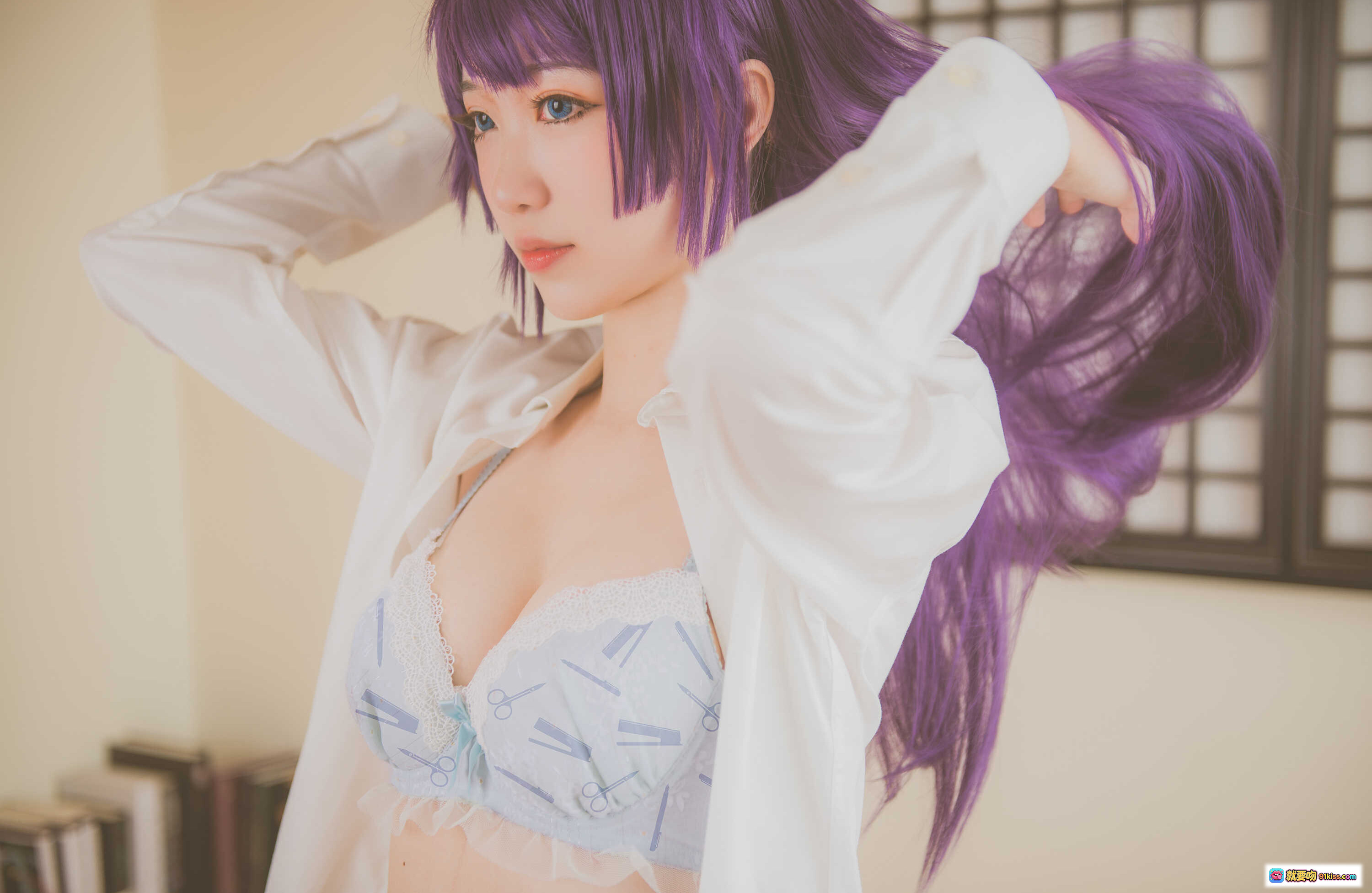 图片[6] - NO.024 妖少you1战场原黑仪紫发cos写真 白色蕾丝内衣日系和风背景性感可爱少女风 - 就要吻