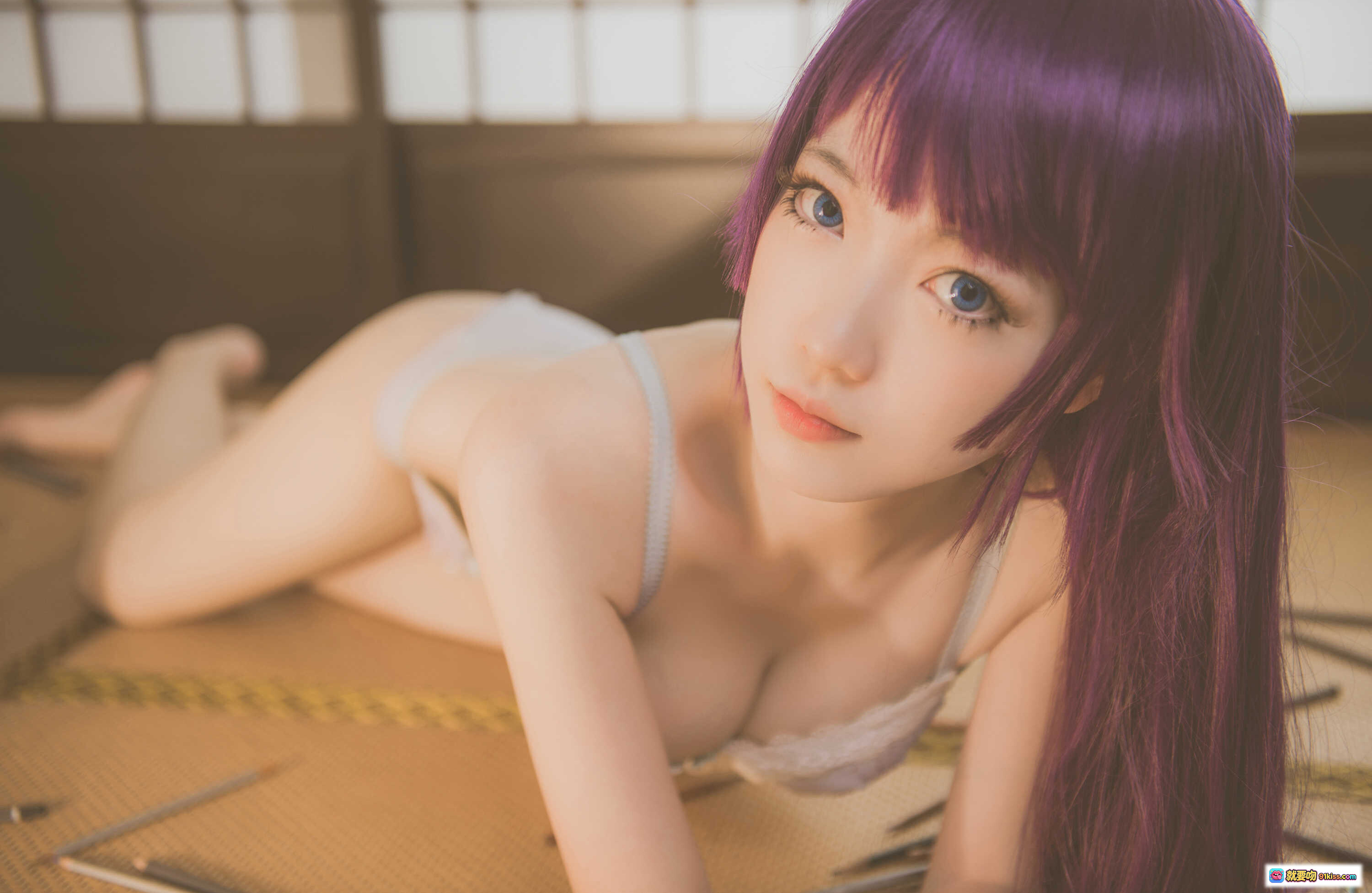 图片[2] - NO.024 妖少you1战场原黑仪紫发cos写真 白色蕾丝内衣日系和风背景性感可爱少女风 - 就要吻