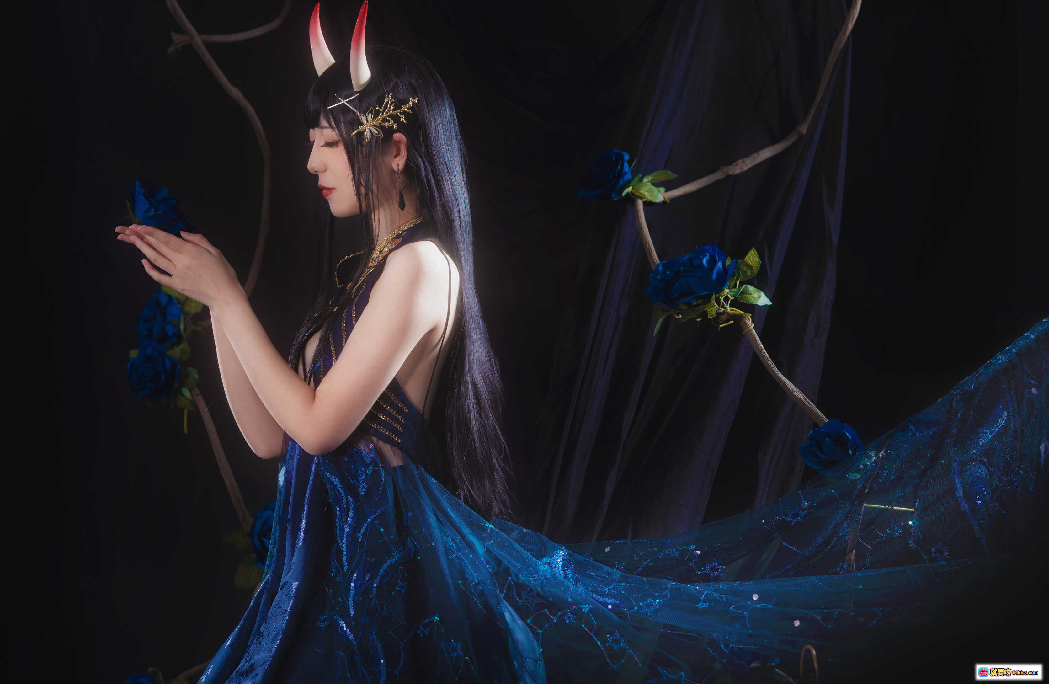 图片[4] - 弥音音NO.031能代Cosplay写真｜蓝玫瑰恶魔角黑丝美腿｜暗黑系华丽和风造型｜16P高清图集 - 就要吻