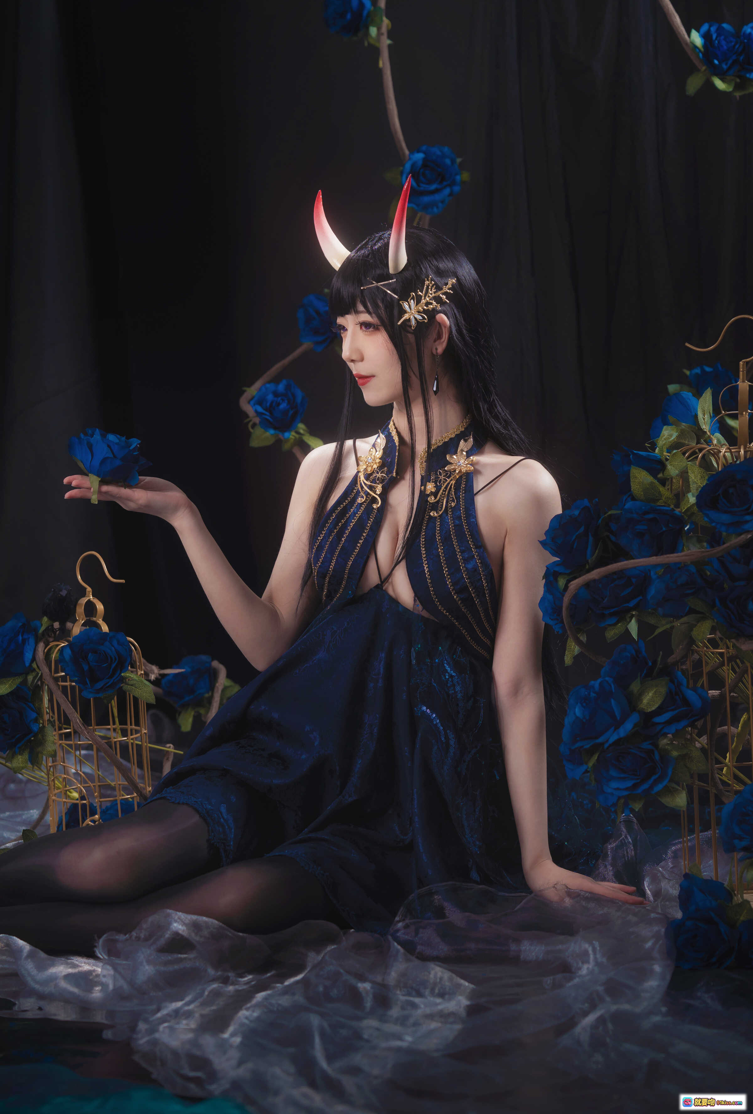 图片[3] - 弥音音NO.031能代Cosplay写真｜蓝玫瑰恶魔角黑丝美腿｜暗黑系华丽和风造型｜16P高清图集 - 就要吻