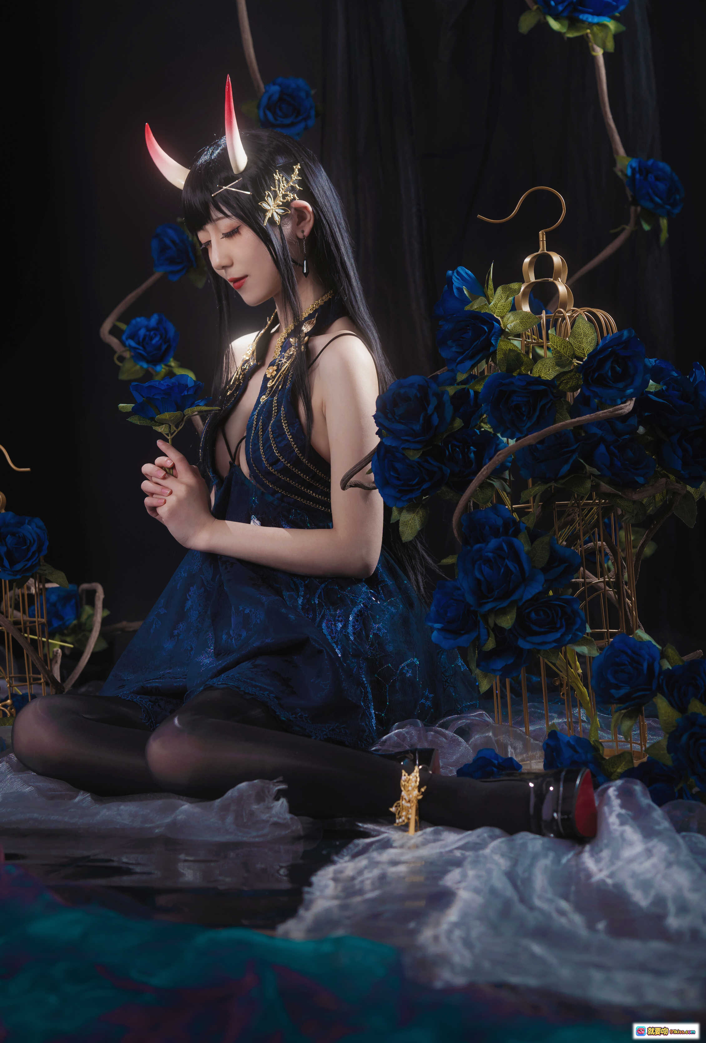 弥音音NO.031能代Cosplay写真｜蓝玫瑰恶魔角黑丝美腿｜暗黑系华丽和风造型｜16P高清图集 - 就要吻