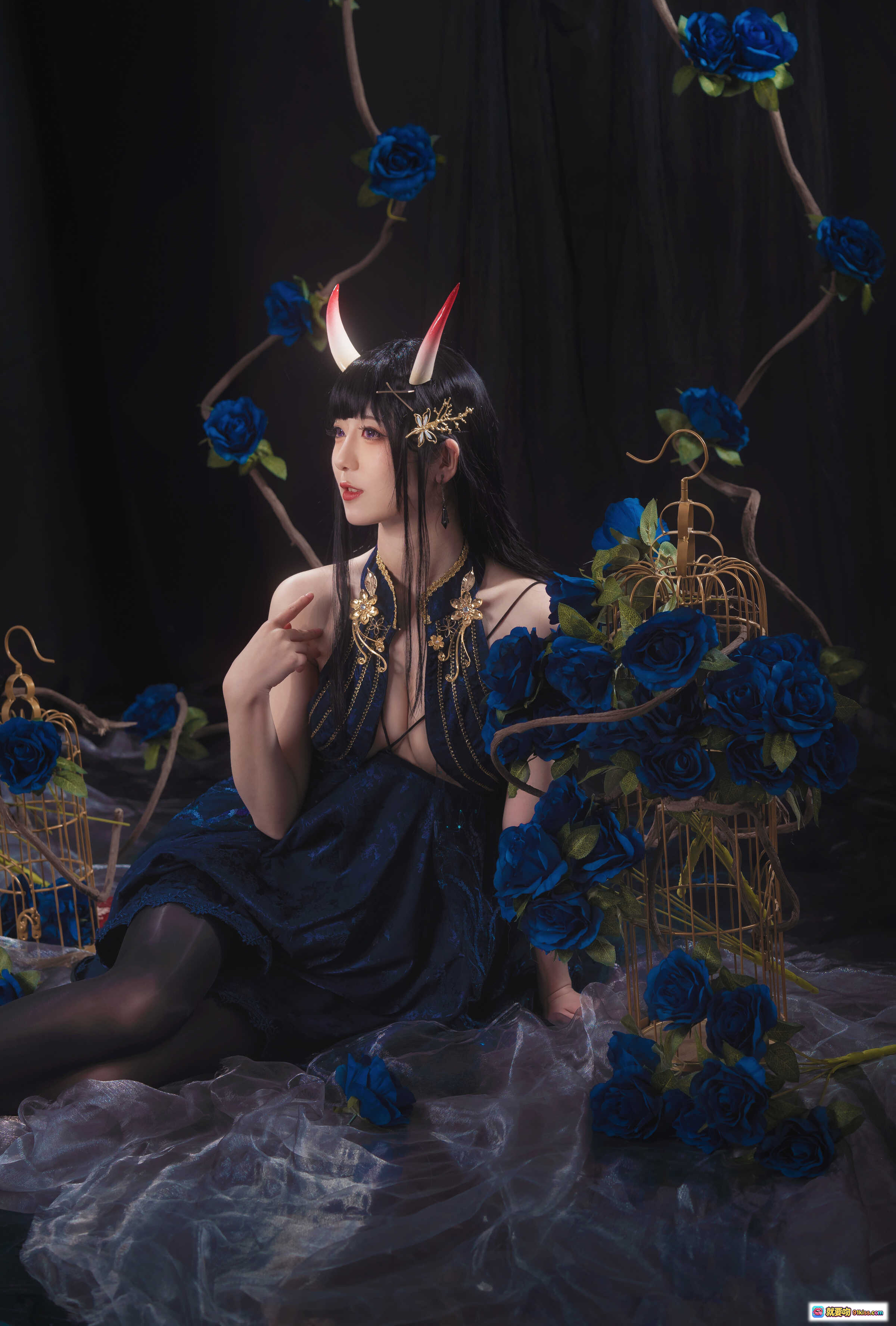 图片[5] - 弥音音NO.031能代Cosplay写真｜蓝玫瑰恶魔角黑丝美腿｜暗黑系华丽和风造型｜16P高清图集 - 就要吻