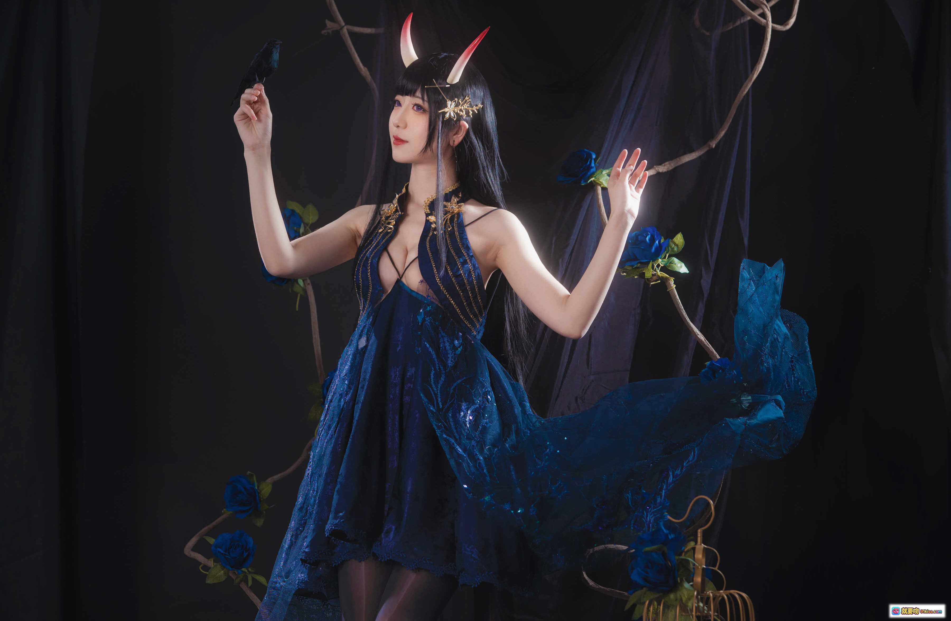 图片[7] - 弥音音NO.031能代Cosplay写真｜蓝玫瑰恶魔角黑丝美腿｜暗黑系华丽和风造型｜16P高清图集 - 就要吻
