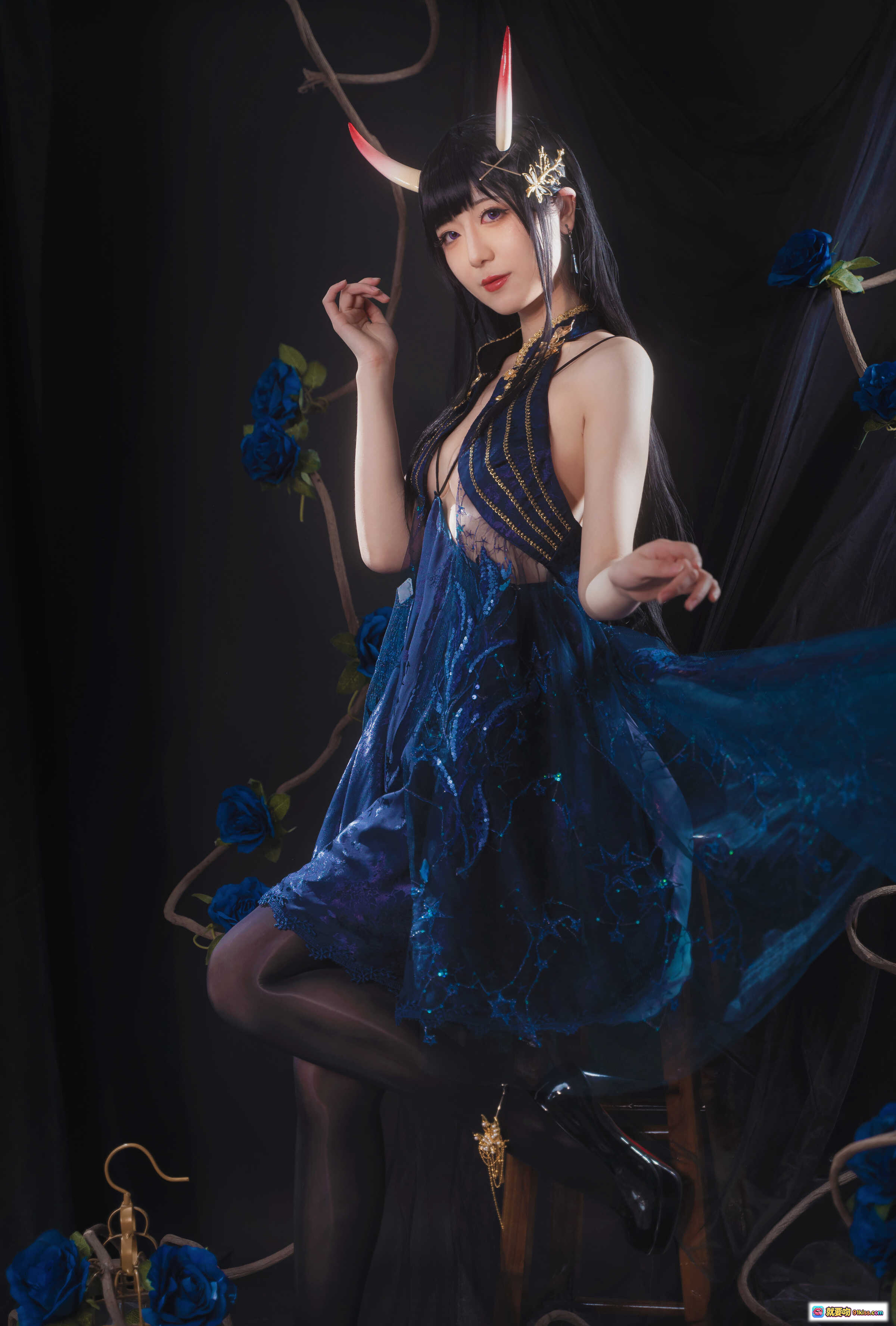 图片[9] - 弥音音NO.031能代Cosplay写真｜蓝玫瑰恶魔角黑丝美腿｜暗黑系华丽和风造型｜16P高清图集 - 就要吻