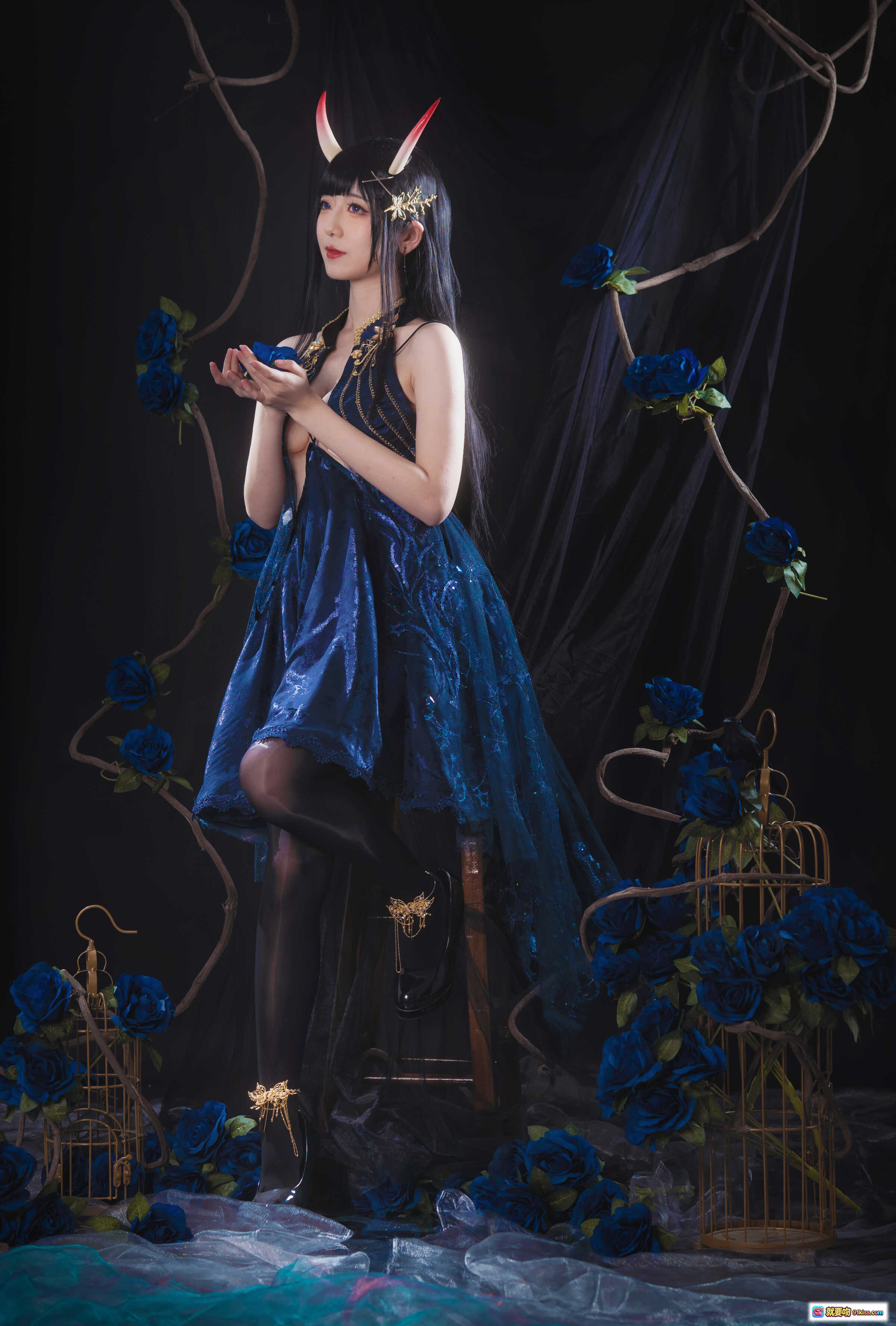 图片[8] - 弥音音NO.031能代Cosplay写真｜蓝玫瑰恶魔角黑丝美腿｜暗黑系华丽和风造型｜16P高清图集 - 就要吻