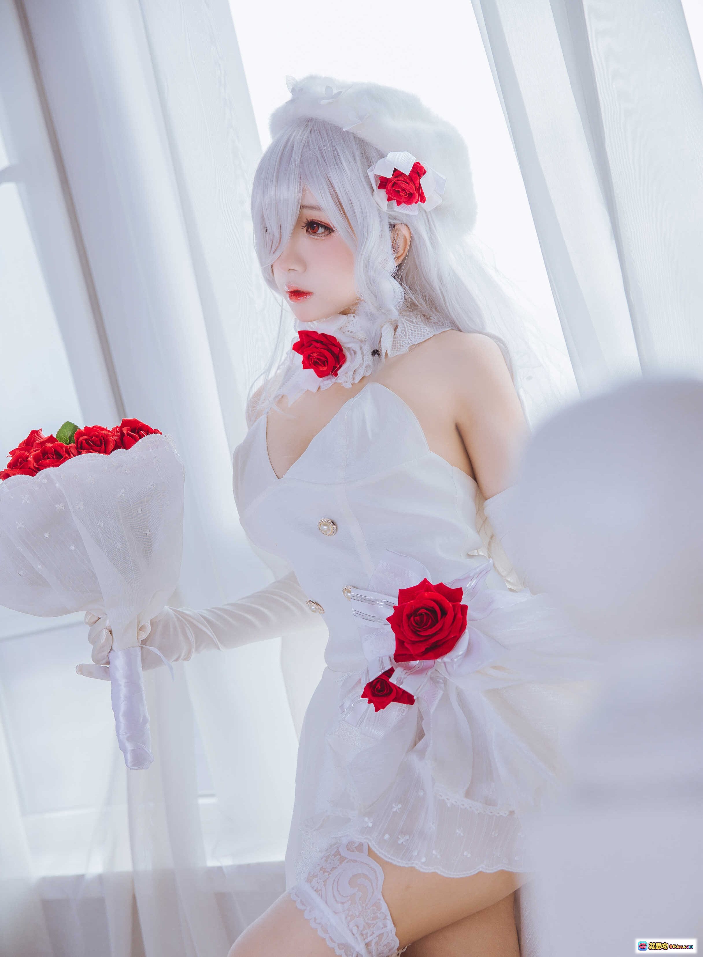 图片[3] - 日奈娇NO.006 G36C礼服Cosplay 白色婚纱红玫瑰持枪美少女 40P高清写真 - 就要吻